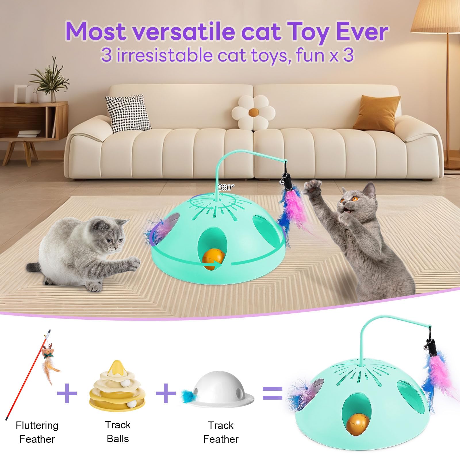 Juguetes para gatos, juguete interactivo para gatos de interior, juguete interactivo automático para gatitos, pluma aleteante, bolas de pista, juguetes de enriquecimiento de plumas
