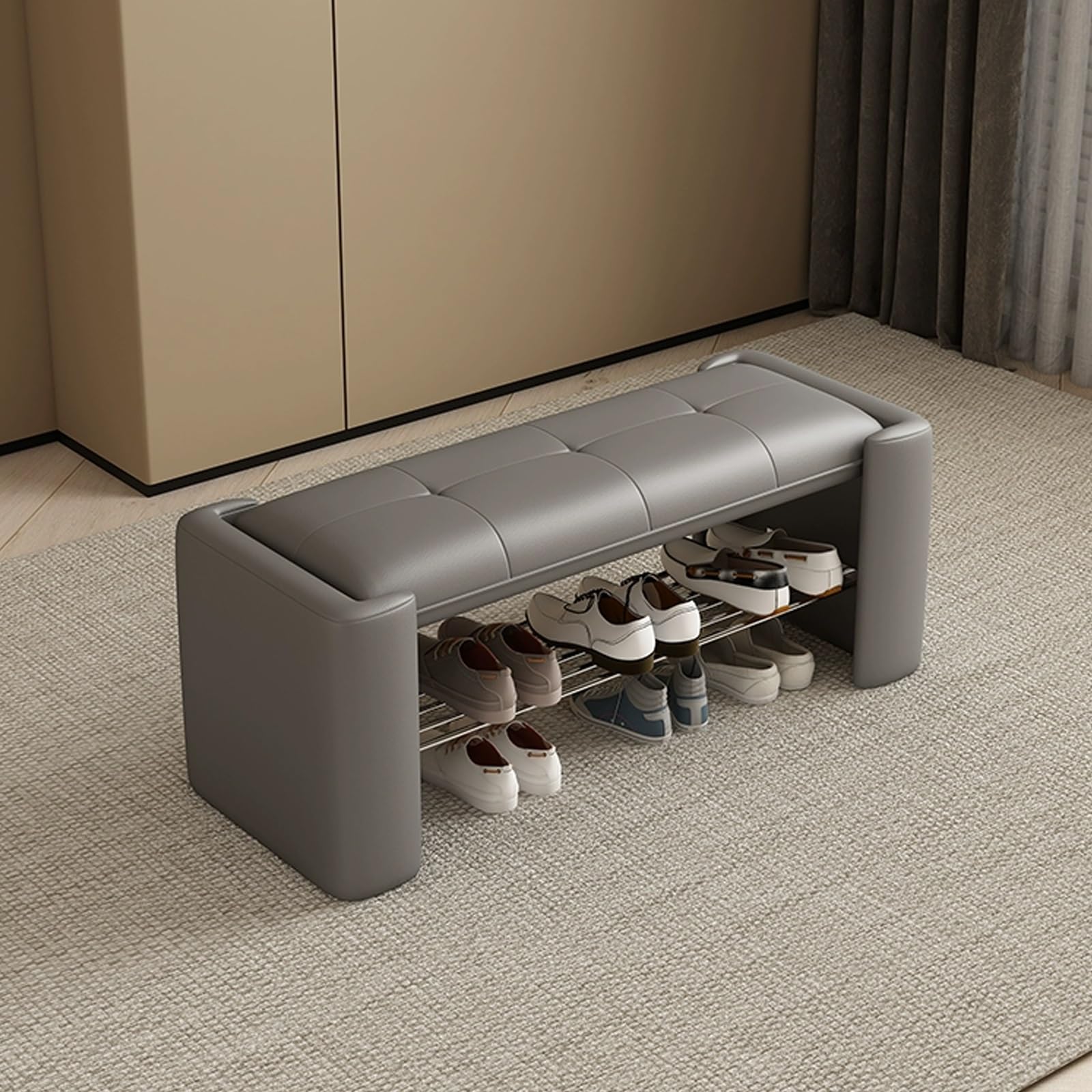 MSHGSKU Shoe Rack Bench with Padded Seat - Modern Indoor Shoe Storage Organizer for Hallway, Living Room, Bedroom, and Porch - Upholstered Entryway Shoe Bench