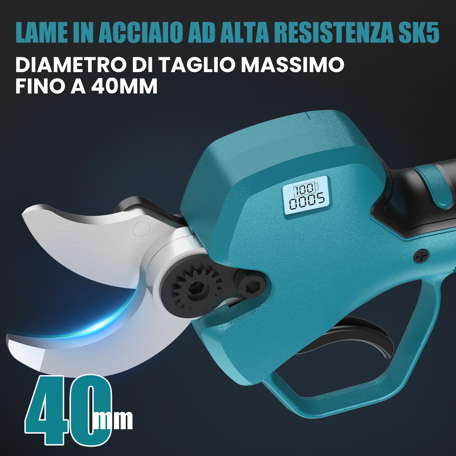 40 mm Forbici Potatura a Batteria, Cesoie Potatura Elettriche Professionali con 2x2000mAh Batterie, Motore Brushless, LCD Display, Forbice Elettrica Potatura per Giardinaggio