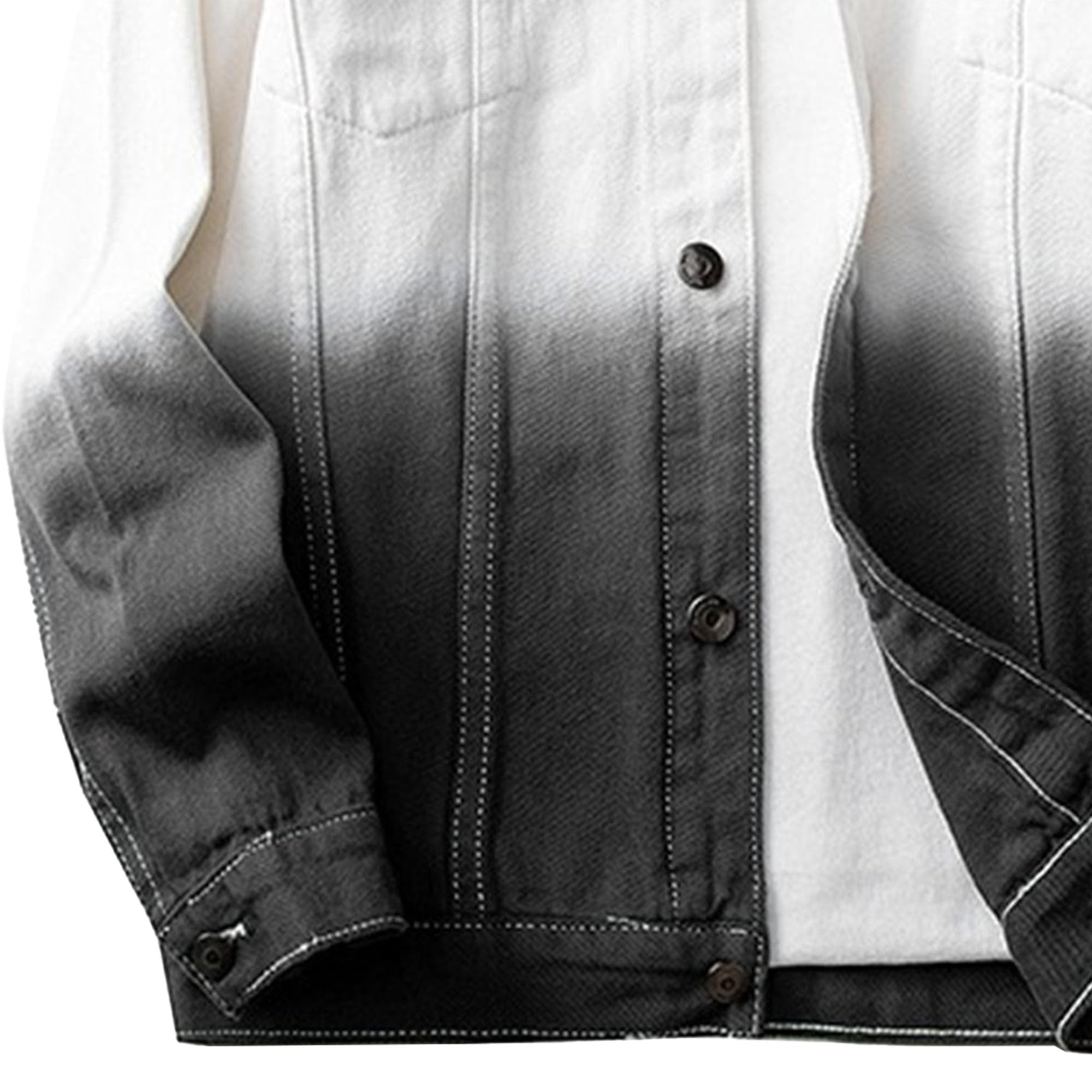 Giacca da uomo in denim sfumato con risvolto e tasca con bottoni | Elegante cappotto di jeans a maniche lunghe, giacca di jeans unica a blocchi di colore, risvolto classico