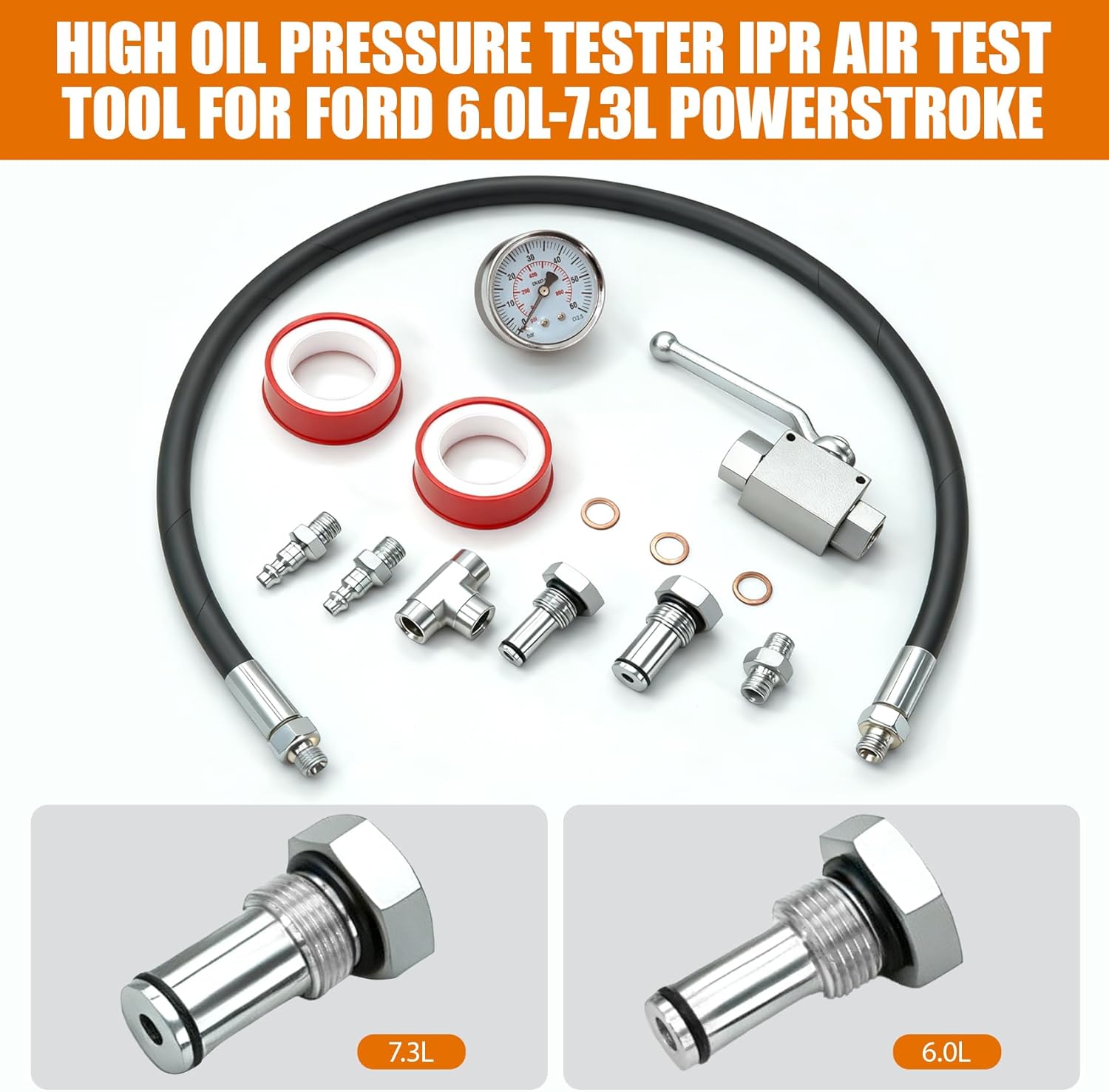 6.0L-7.3LPowerstroke High Pressure Oil Pressure Tester Kit, IPR Air Testing Tool & ICP Air Test Fitting for Ford Diesel Engine, Professional Diagnostic Tool for High Pressure Oil System