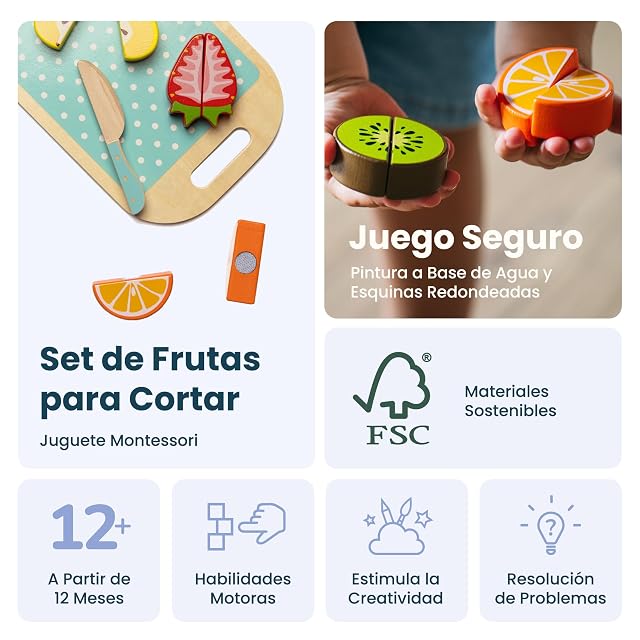 Foto 3 de 6 de Wuddis Frutas para Cortar de Madera, Juguete Montessori 1 Año con Velcro