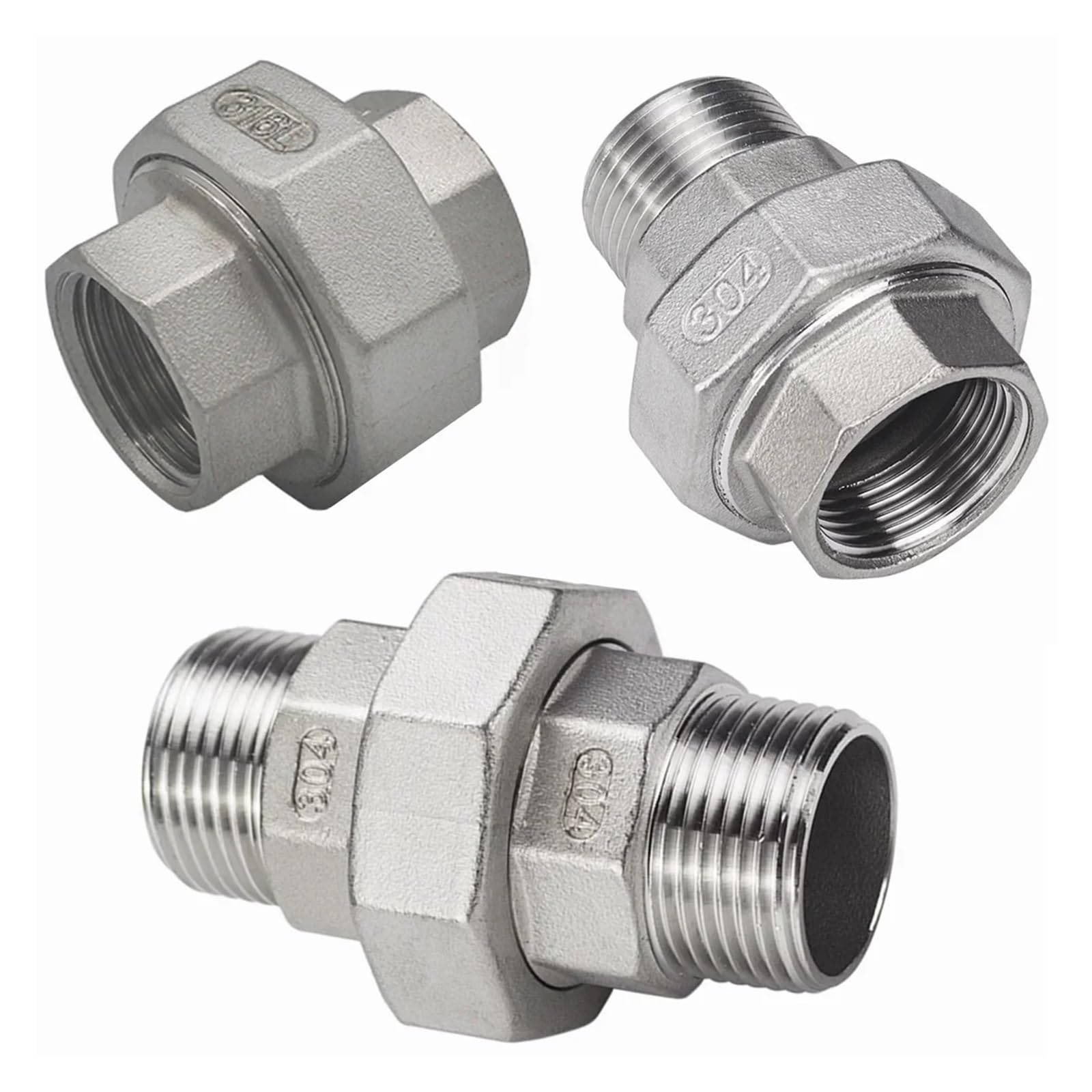 4" NPT Female Male Socket Union Coupler 304 316 Stainless Steel Pipe Fitting Connector(BSPT SS201 F-F,Hard Seal_4")