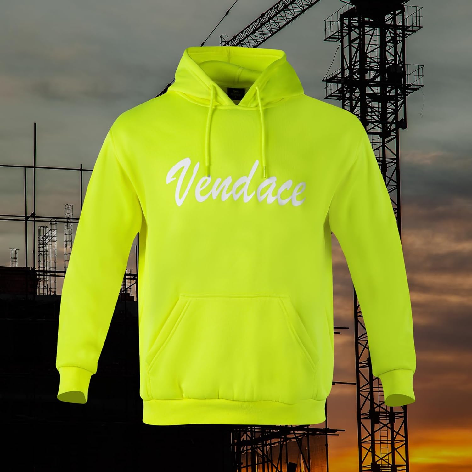 VENDACE Men's High Visibility Fleece Hoodie Sweatshirt-Safety Workwear Pullover Hoodie