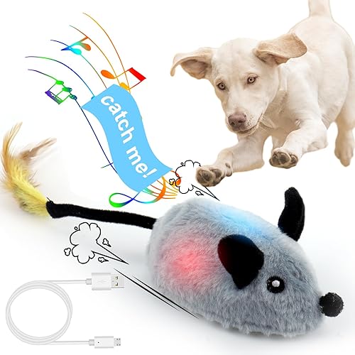 BABORUI Juguetes interactivos para perros, ratones que escapan, juguetes chirriantes para perros con luces y giro automático, juguetes recargables