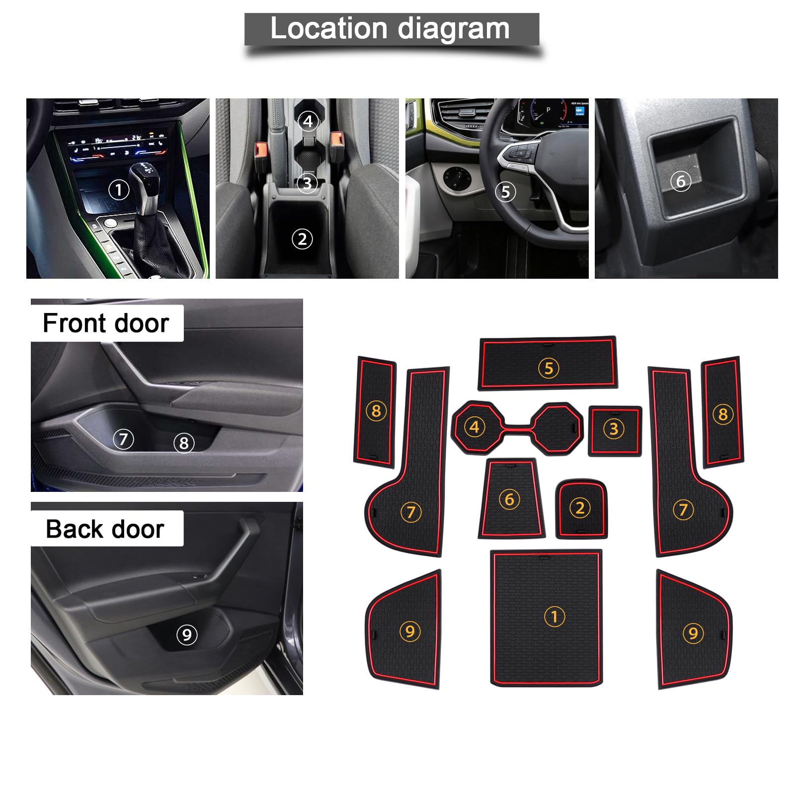 YEE PIN 2023 Taigo Polo AW1 Tappetino Antiscivolo Compatibile Con Volkswagen VW POLO 6 2018 2019-2023 / Taigo Nivus 2021-2025 Accessori Interni Tappetini antiscivolo per auto Taigo R Line POLO GTI