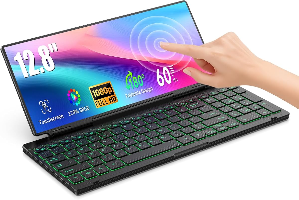 12.8" Portable Touchscreen Keyboard, Screen Extender with Silent Keyboard, USB-A Type-C Monitor for Laptop, Desktop, Mini PC, MacBook(Driver Need)