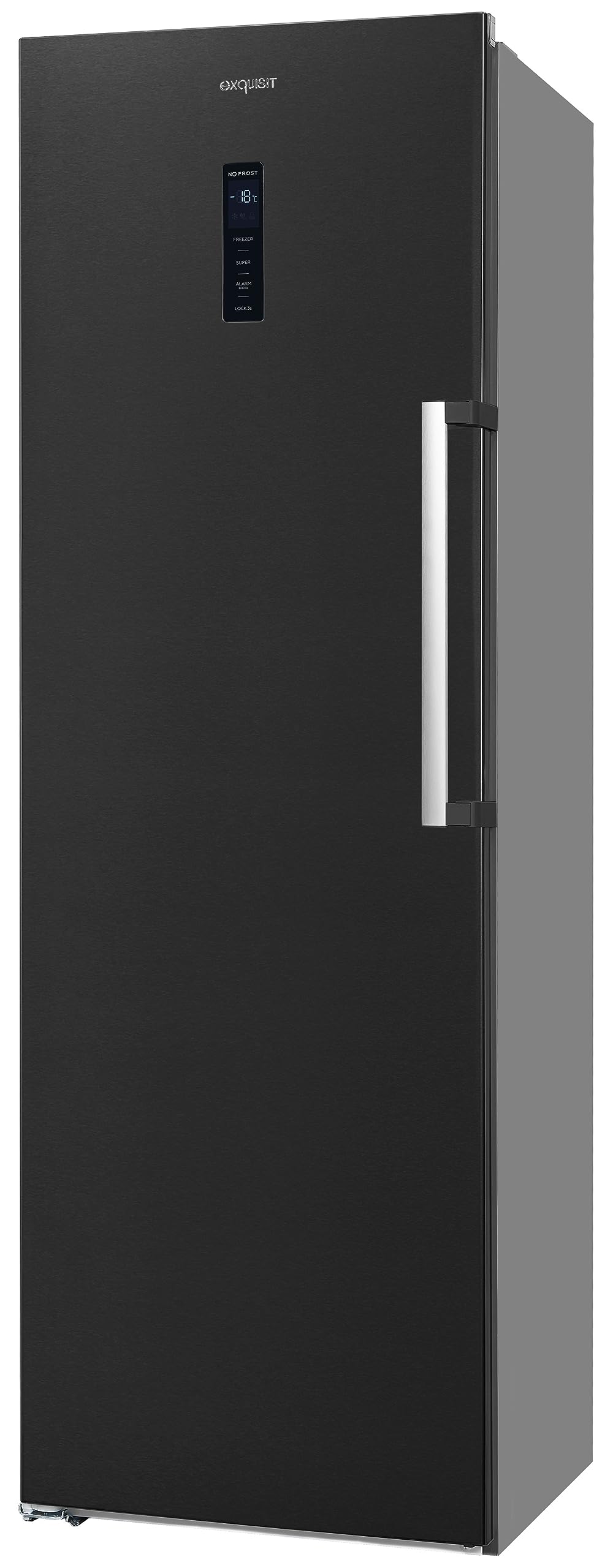 Exquisit GS295-NF-H-040D Gefrierschrank - NoFrost, 274L, Inox-Look | Freistehender Tiefkühlschrank mit Schnellgefrierfunktion, leisem Betrieb und flexiblem Türanschlag in Inox-Optik