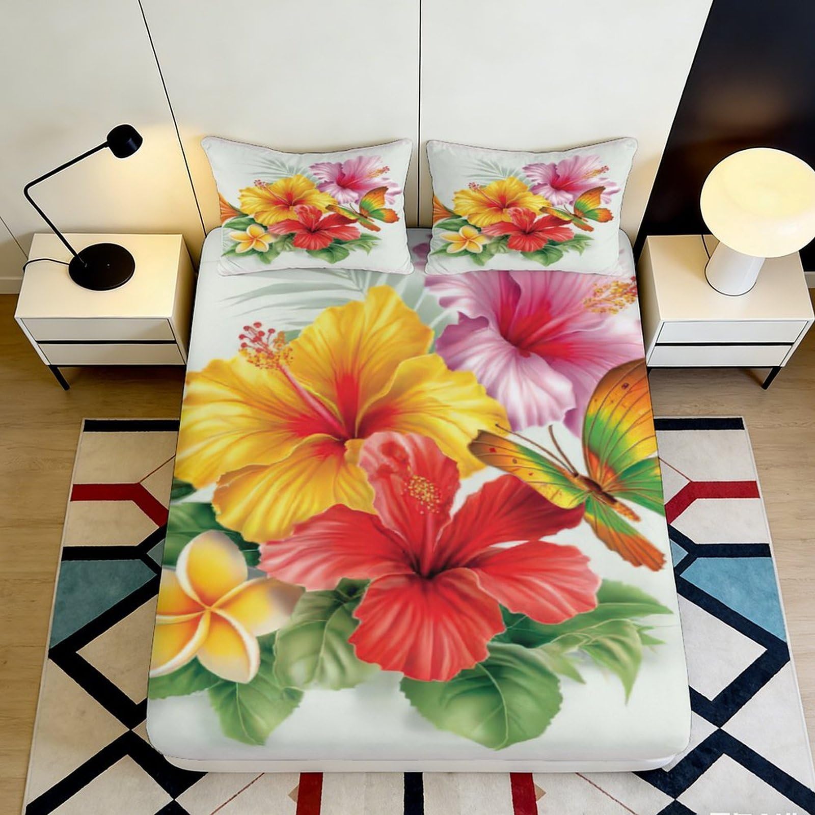 Pnayamiorkfel Style-10 3D Printed Tropical Hibiscus Fitted Sheet Microfiber Soft Butterfly Bed Cover For Bedroom Guest Room Decor Mattress Protection 90X200x25cm