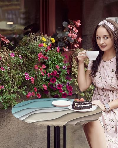 Miniatura 4 de Mantel redondo ajustable geométrico degradado, impermeable, estético, color marrón turquesa, degradado, abstracto, elástico, lavable, a prueba