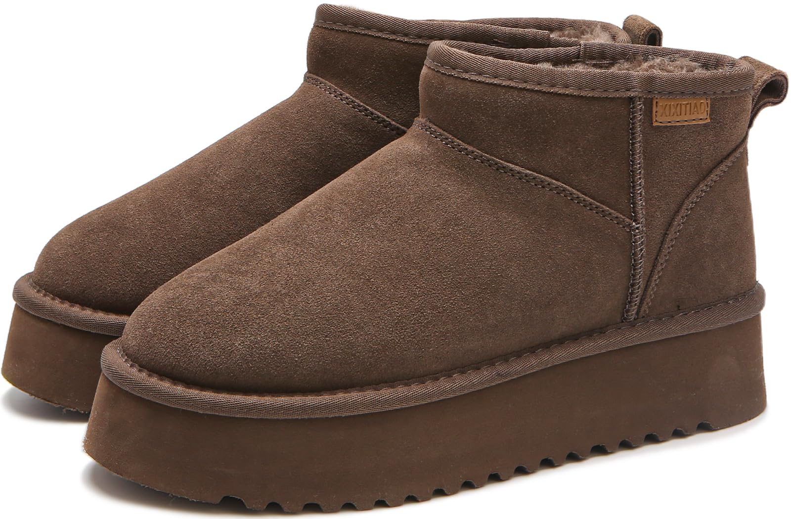 XIXITIAO Mini Boots Cloud Genuine Suede Ankle Boots for Women Platform Wool Snow Boots with Memory Foam Classic