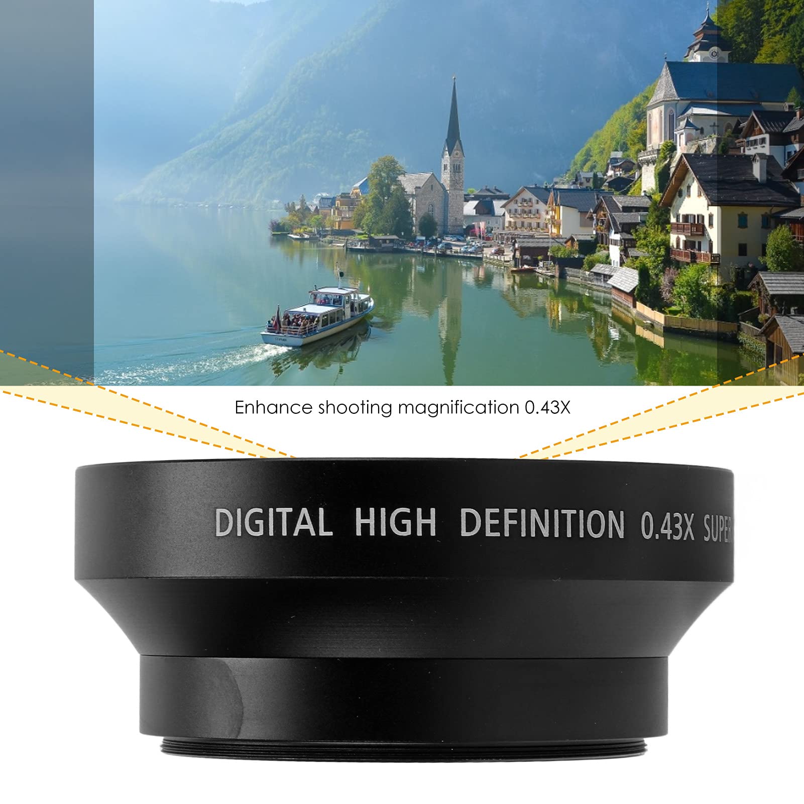 Goshyda Obiettivo Grandangolare, Obiettivo di Conversione Macro Grandangolare Universale in Metallo 0,43x, per Obiettivo della Fotocamera con Diametro del Filtro da 62 Mm