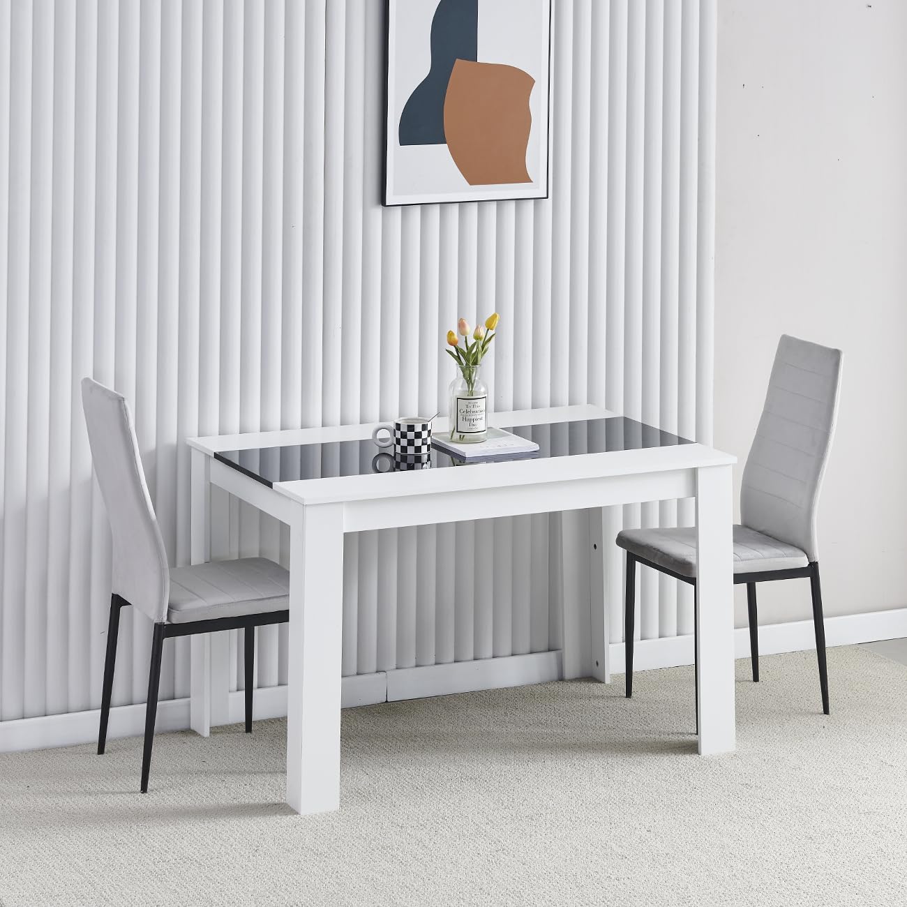 Homullel 120 cm Dining Table and 2 Chairs, 2 Seater Table and Chairs Set, Kitchen Dining Room Set for 2, Compact, Space Saving (Flannel Grey, 120cm, 2 Seats) โ image 1