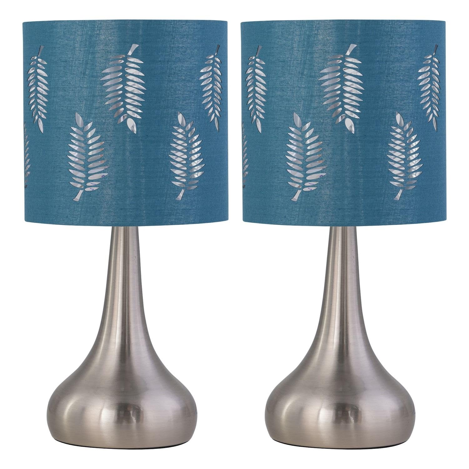 Set of 2 Romana - Brushed Chrome Touch Table Lamps with Teal Shades