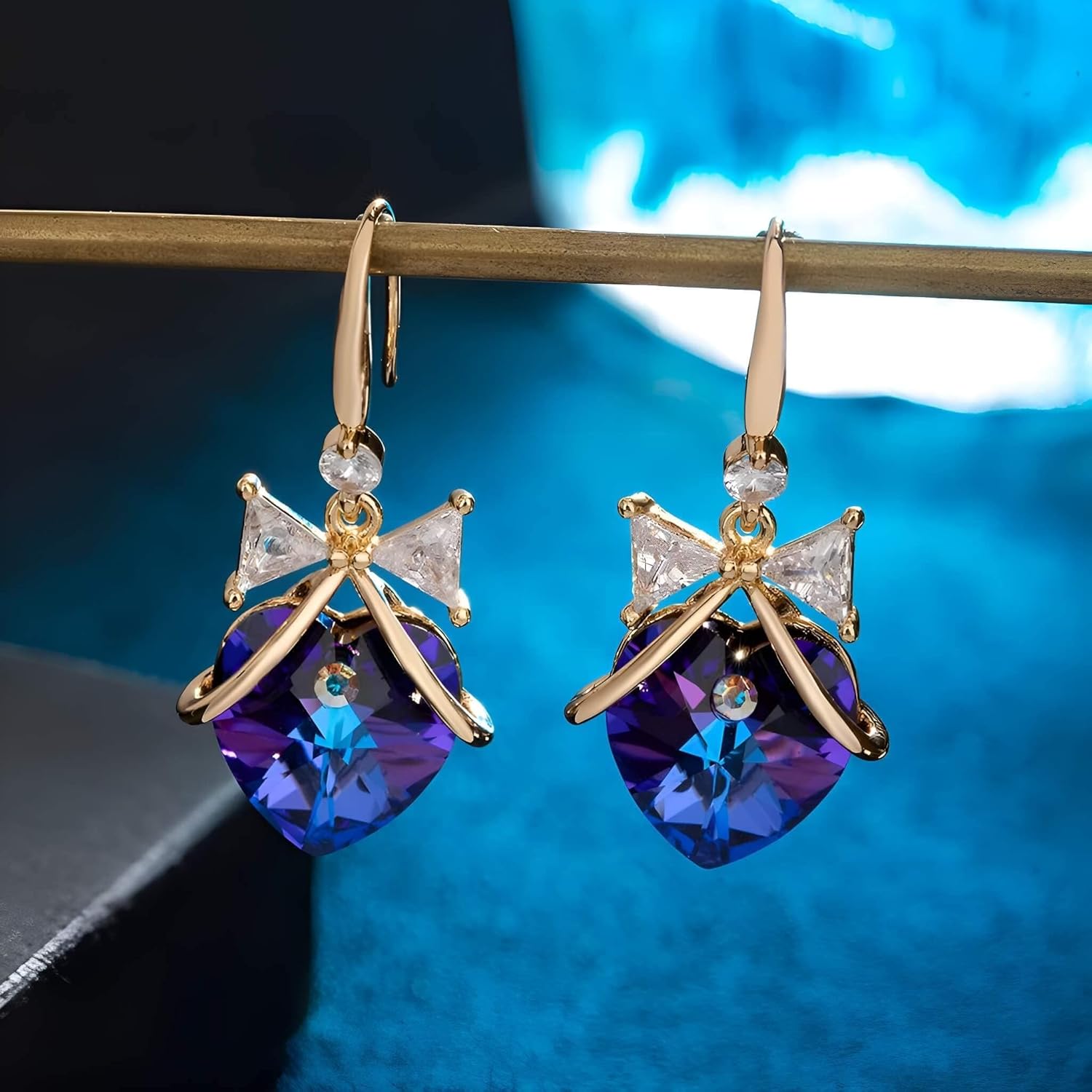 Austrian Crystal Bowknot Heart Drop Dangle Earrings for Women Fashion 14K Gold Plated Hypoallergenic Jewelry - Image 5