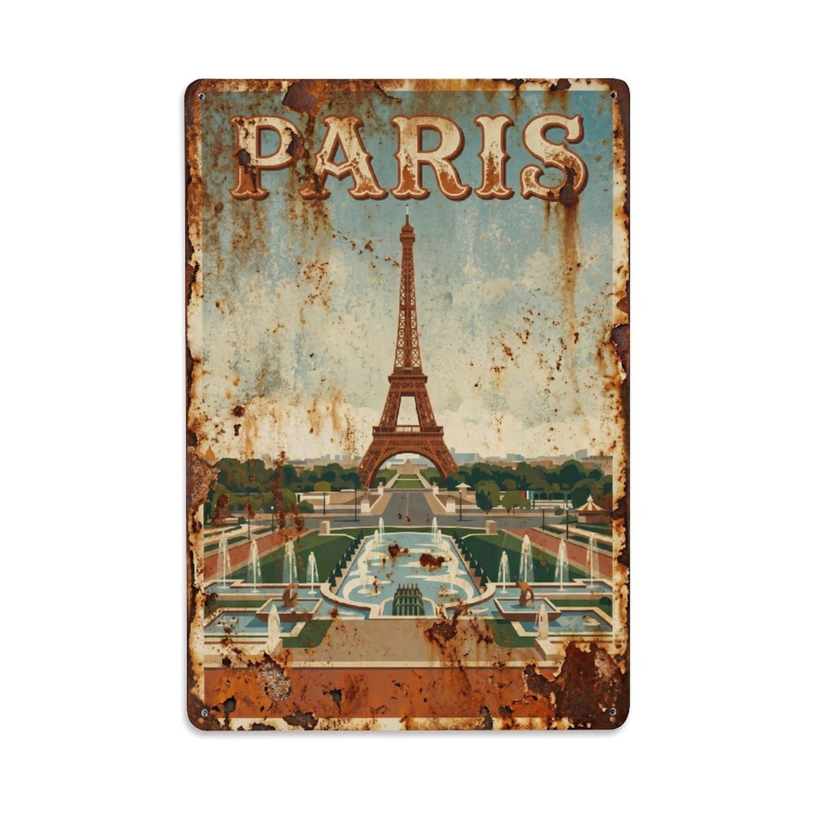 Vintage Travel Paris Eiffel Tower From Trocadéro Rusted France Metal Tin Sign Plaque Wall Decor for Cafe, Club Bar, Office, Home Garden Metal Poster 8x12Inch