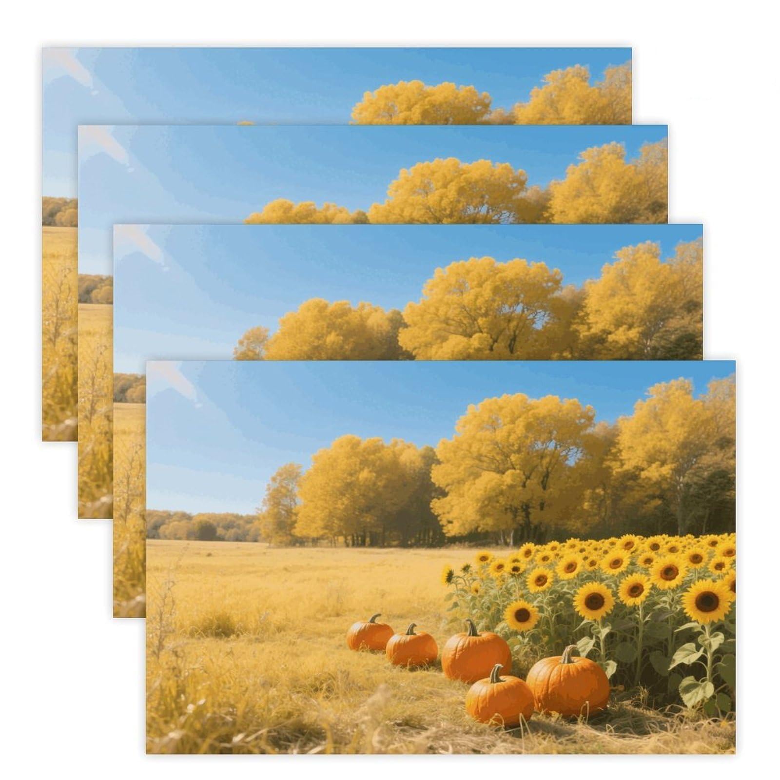 Pumpkin and Sunflower Placemats Heat Resistant Non-Slip Place Mats Washable Wipeable Table Mat Kitchen Dining Table Decoration Placemats Indoor Outdoor Place Mats 17.7’’×11.8’’
