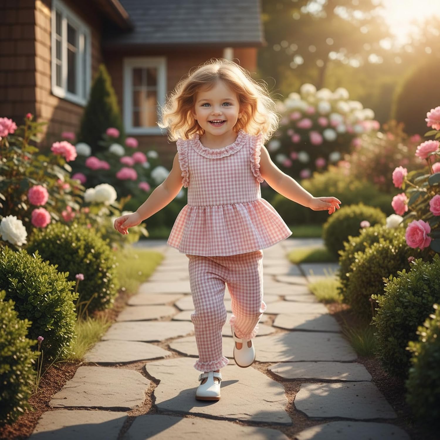 Kupretty Toddler Girl Clothes Baby Summer Outfits Gingham Ruffle Sleeveless Vest Shirt Tank Tops Pants Set 1T 2T 3T 4T 5T - Image 2