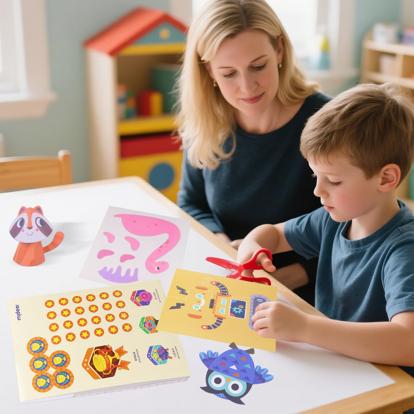 Zestaw do cięcia papieru dla dzieci, 50 arkuszy papieru, zabawny zestaw do cięcia papieru, zabawka edukacyjna DIY, zabawka edukacyjna od 5 lat, zabawka edukacyjna, naklejka + certyfikat (zaawansowany)