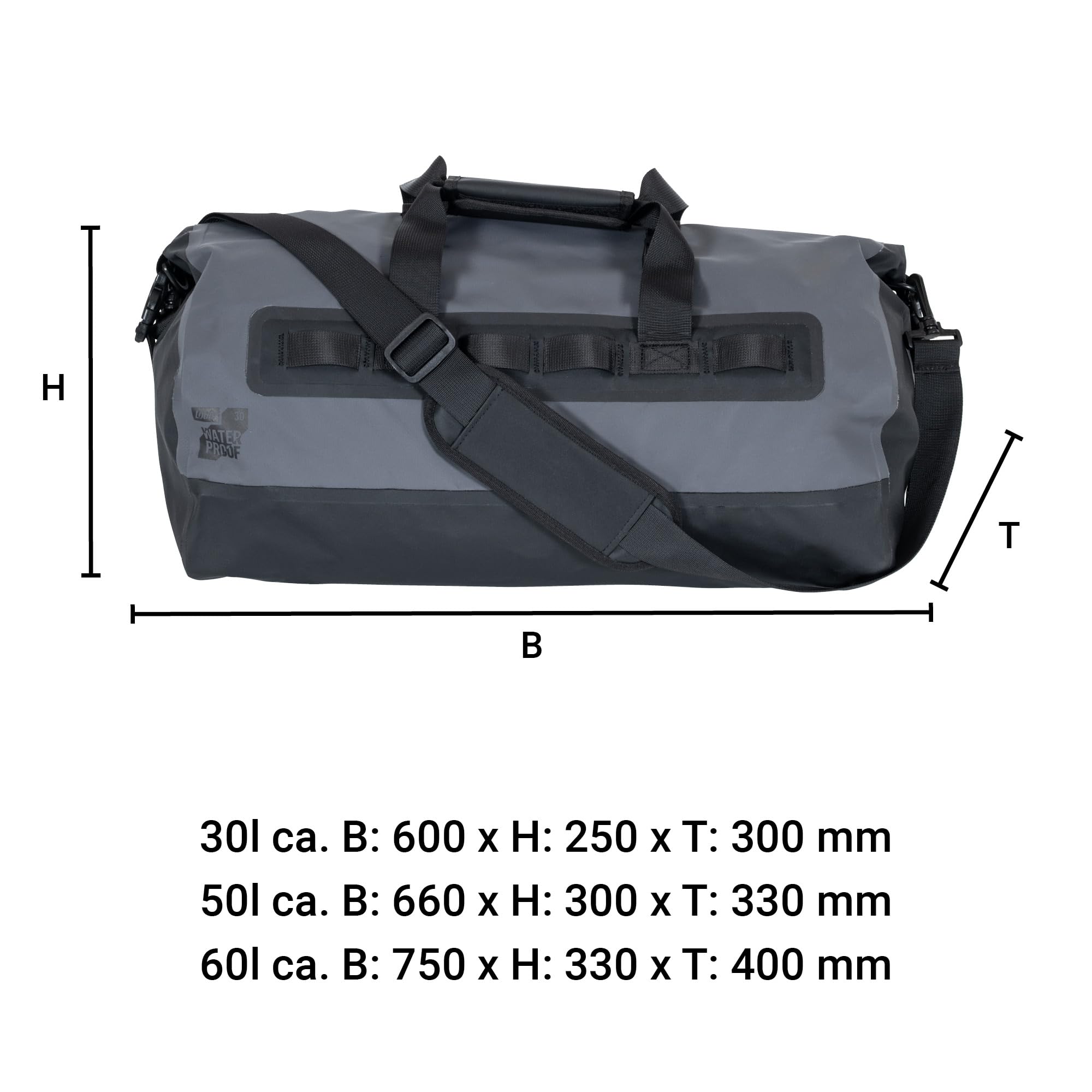Louis Motorrad Gepäckrolle wasserdicht – Hecktasche mit Rollverschluss, wasserdichte Gepäcktasche für Reise, Tour und Alltag, 30/50/60 Liter (30 l)