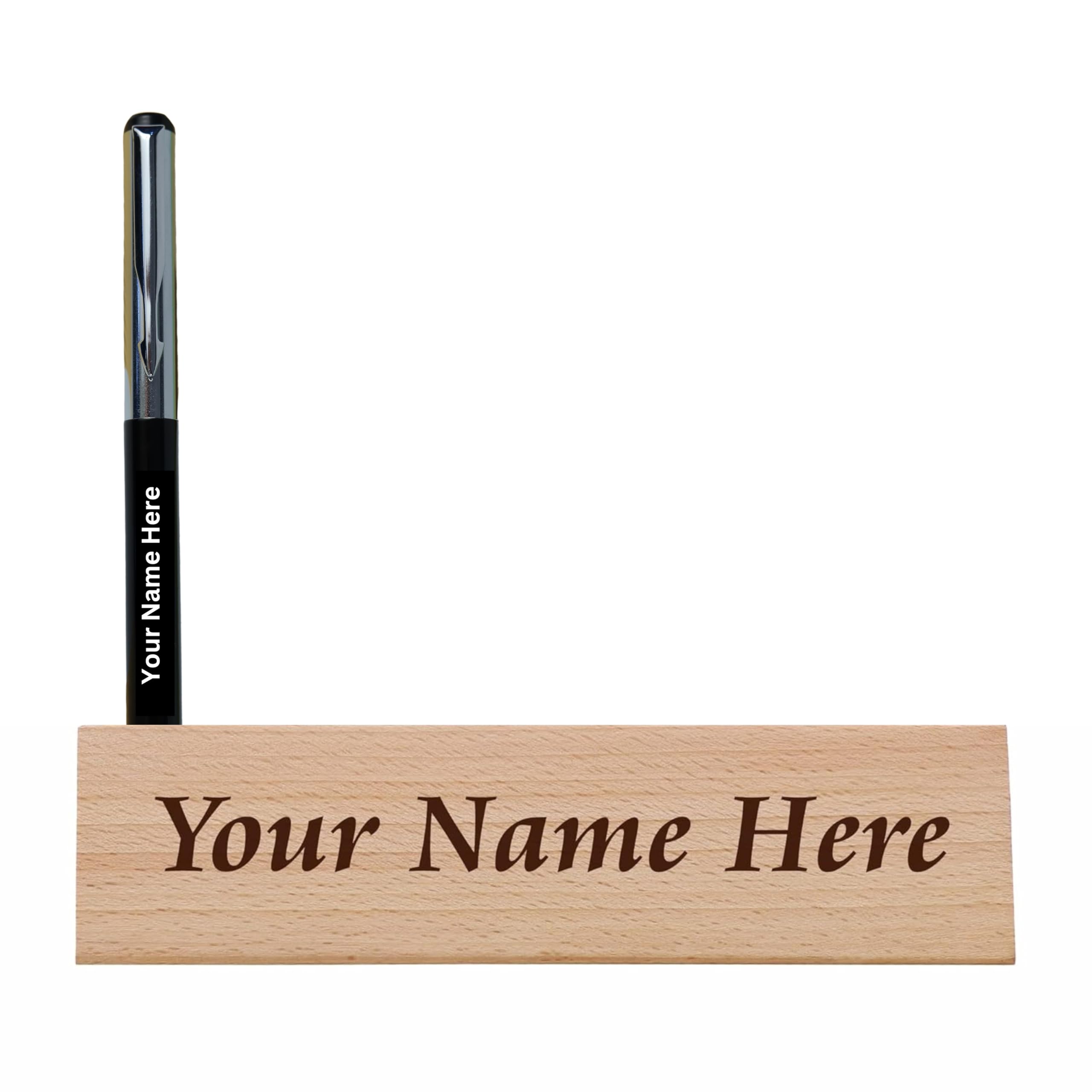 Laser Art Personalized Nameplate with Pen Stand Custom Engraved Desk Organizer for Office & Home.
