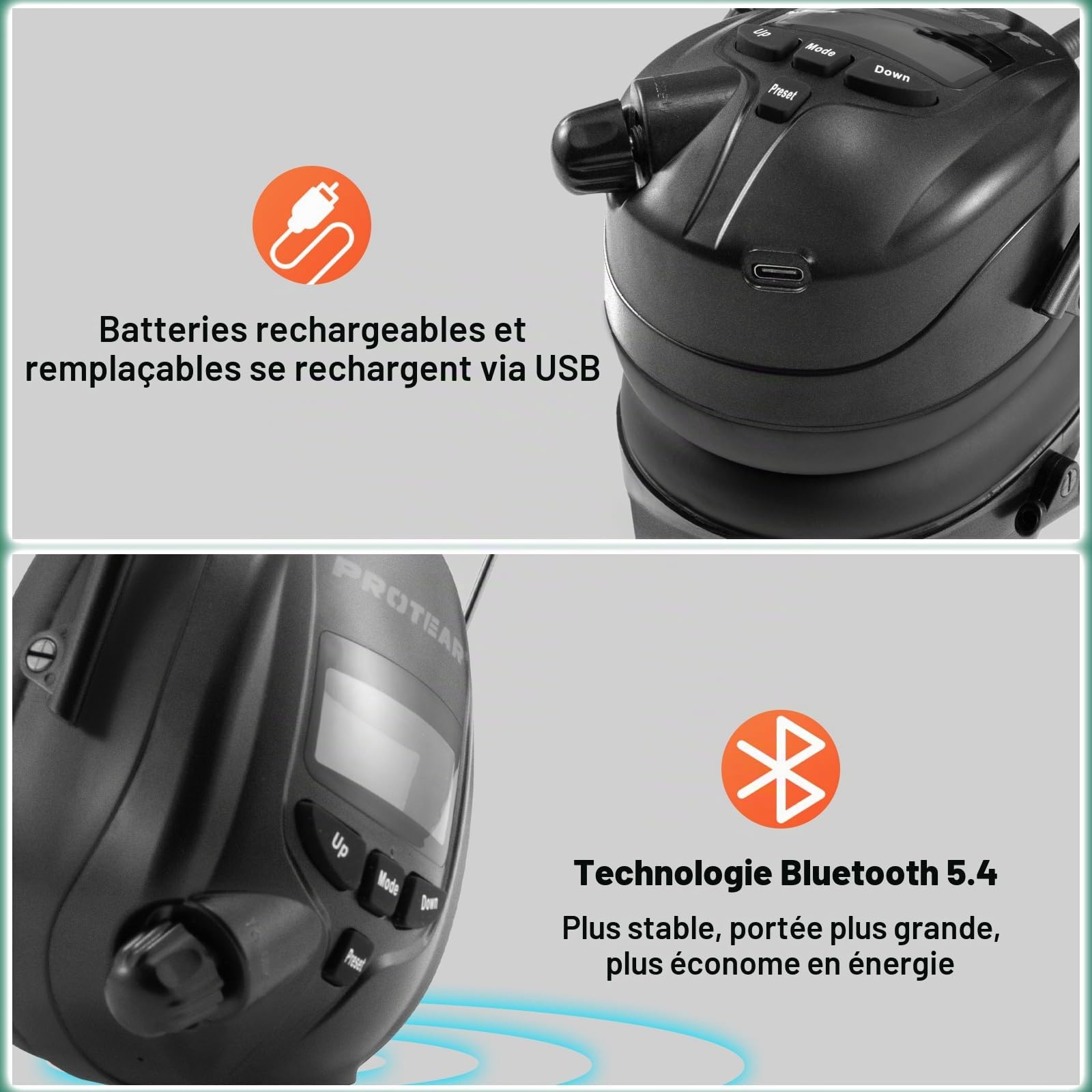 Casque anti Bruit Radio DAB + / FM et Bluetooth 5.4, casques sans fil à annulation de bruit pour atelier, jardin/tonte, SNR 30dB