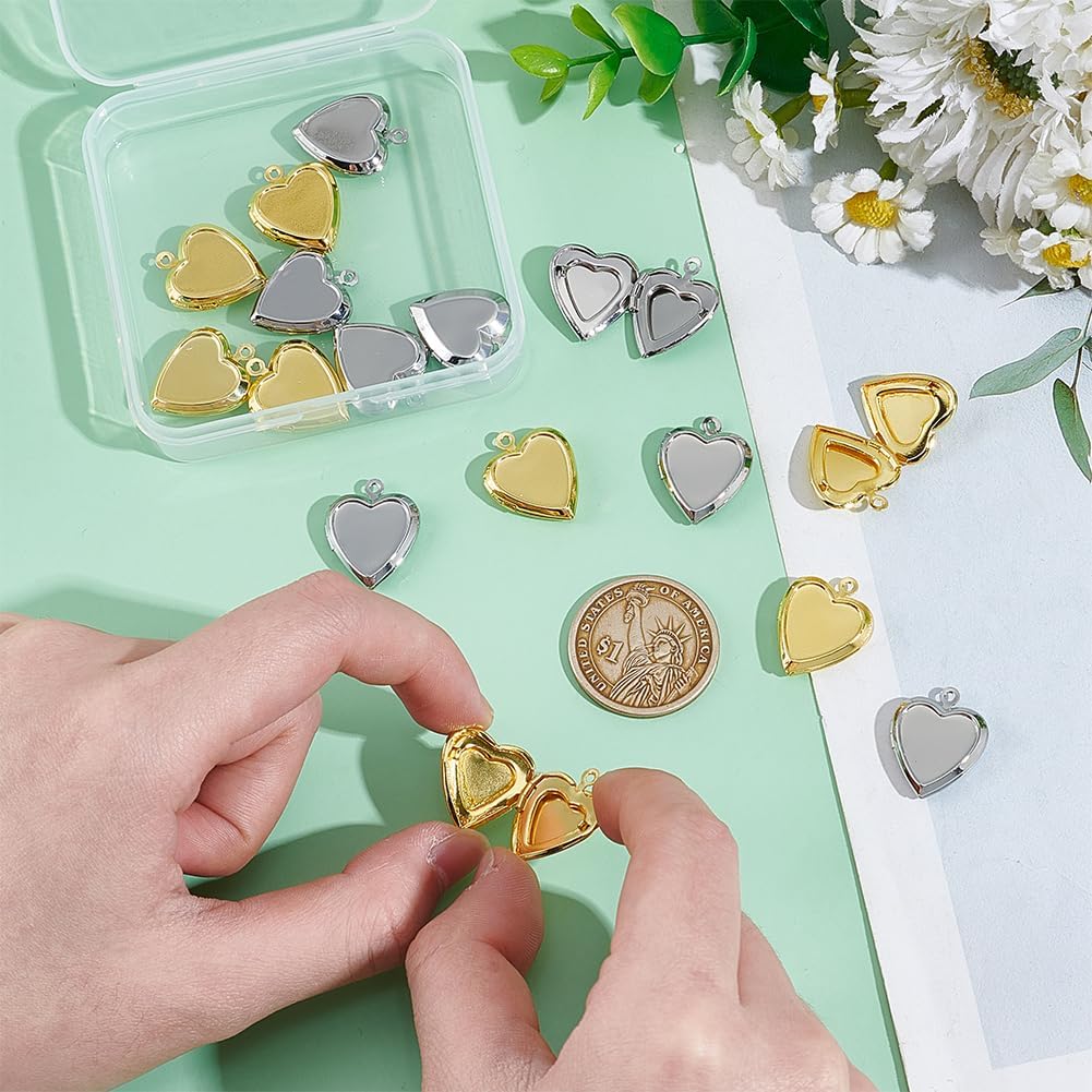 UNICRAFTALE 16pcs 2 Colors 18K Gold Plated Heart Photo Frame Pendant Charms Memory Locket Picture Frame Bouquet Charms for Photo or Decoration Necklace Jewelry Making - Image 3