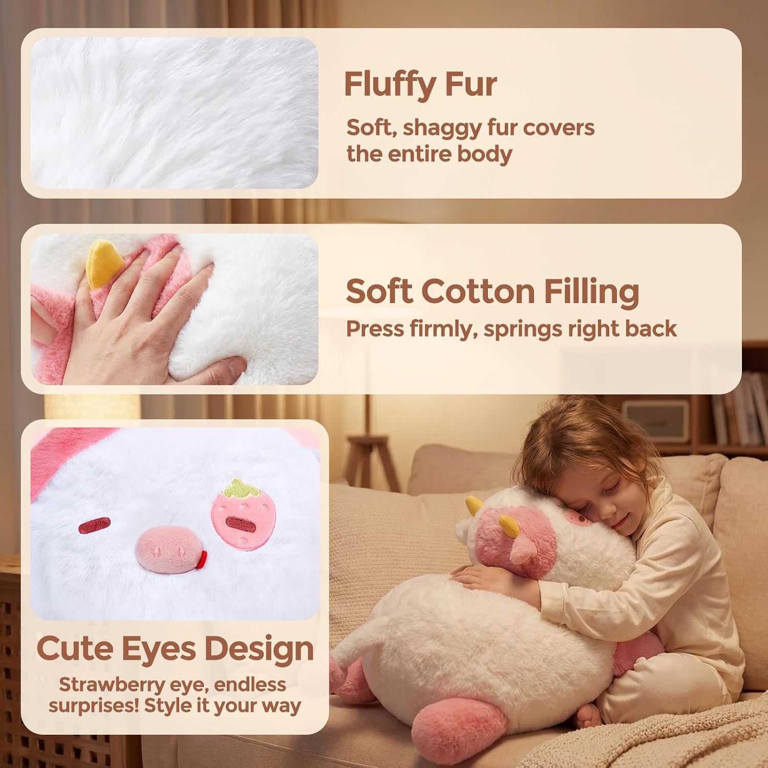 Weighted Stuffed Animals 4.0 Lbs – Weighted Strawberry Cow Plush, Weighted Plush Animals for Kids, Cow Weighted Pillow, Birthday Gifts for Women, Girls and Males (23 inch) - Image 8