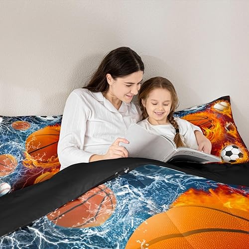 Miniatura 3 de Erosebridal Juego de ropa de cama deportiva para niños, tamaño individual, juego de edredón de béisbol y baloncesto, juego de edredón de fútbol para