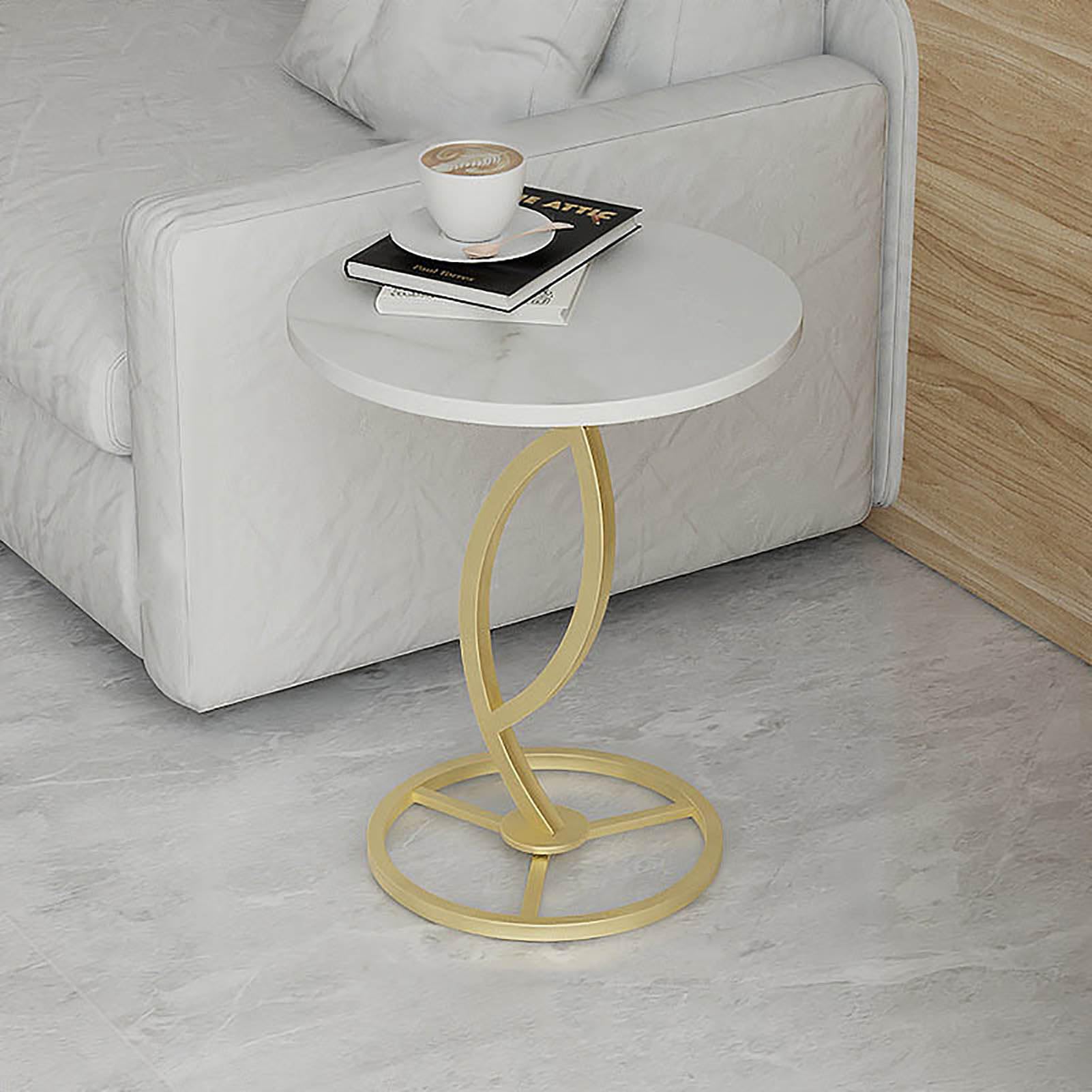SXZenSpace Modern Round Small End Table,Side Table with Metal Frame Accent Nightstand for Sofa Couch Chair Patio,E,40x53cm(16x21inch)