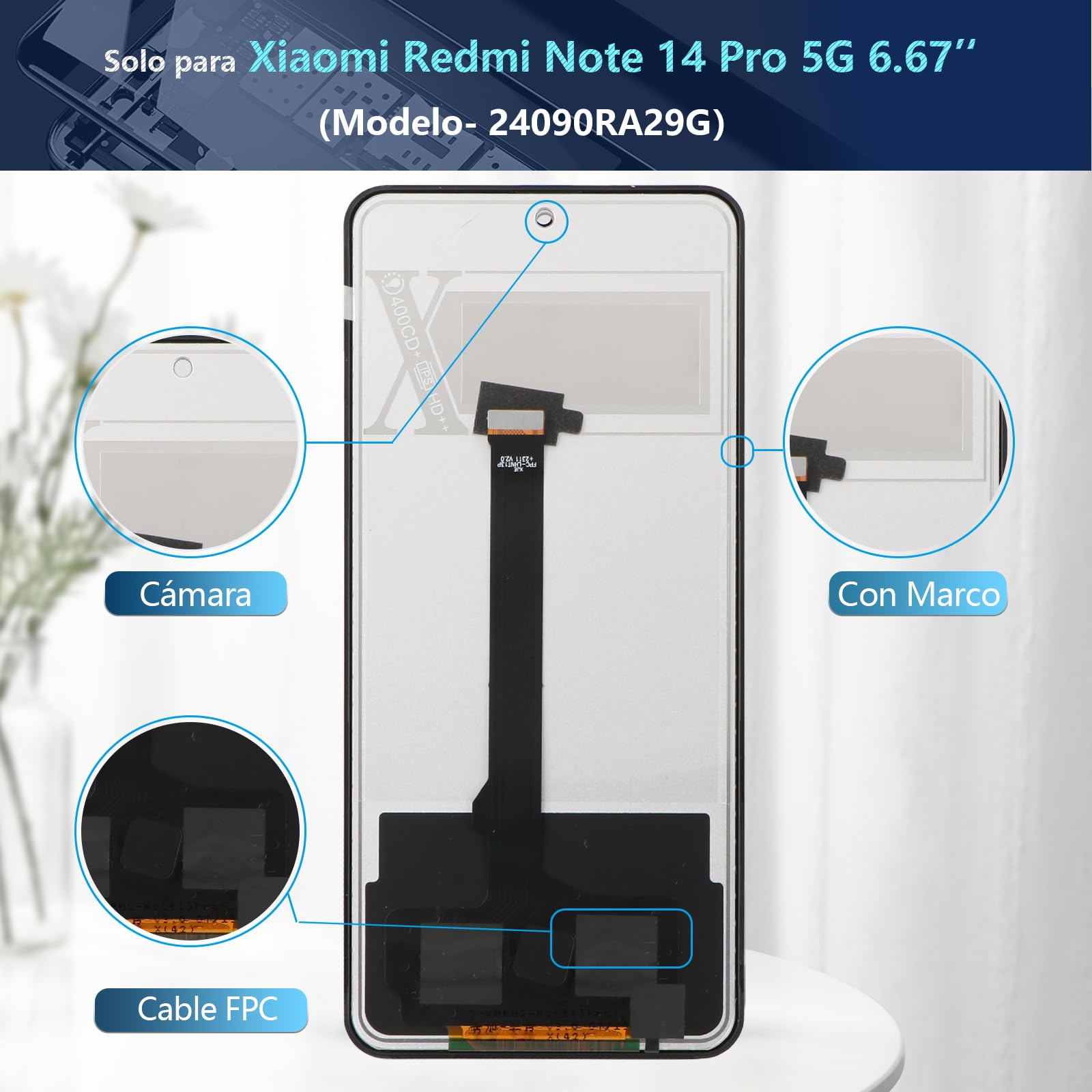 RongZy Pantalla para Xiaomi Redmi Note 14 Pro 5G 24090RA29G Táctil LCD de Repuesto Ensamblaje Digitalizador Reemplazo para Xiaomi Redmi Note 14 Pro 5G con Herramientas de Reparación(Negro)