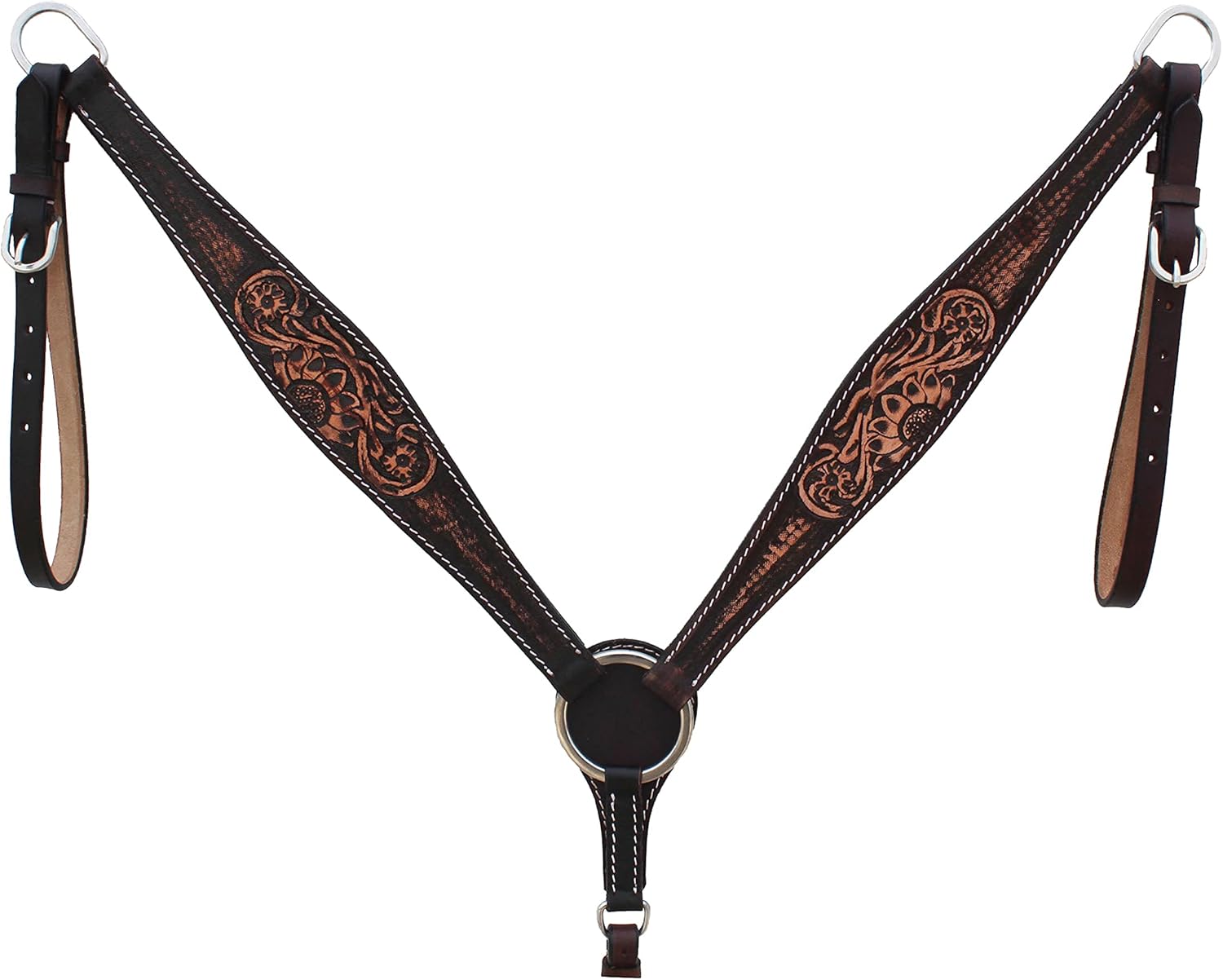 Western Headstall Breast Collar Reins Set Leather Hand Carved Tooled Equestrian Trail Horse Saddle Tack Set Full Cob Pony ST-HTS-041 (Pony)