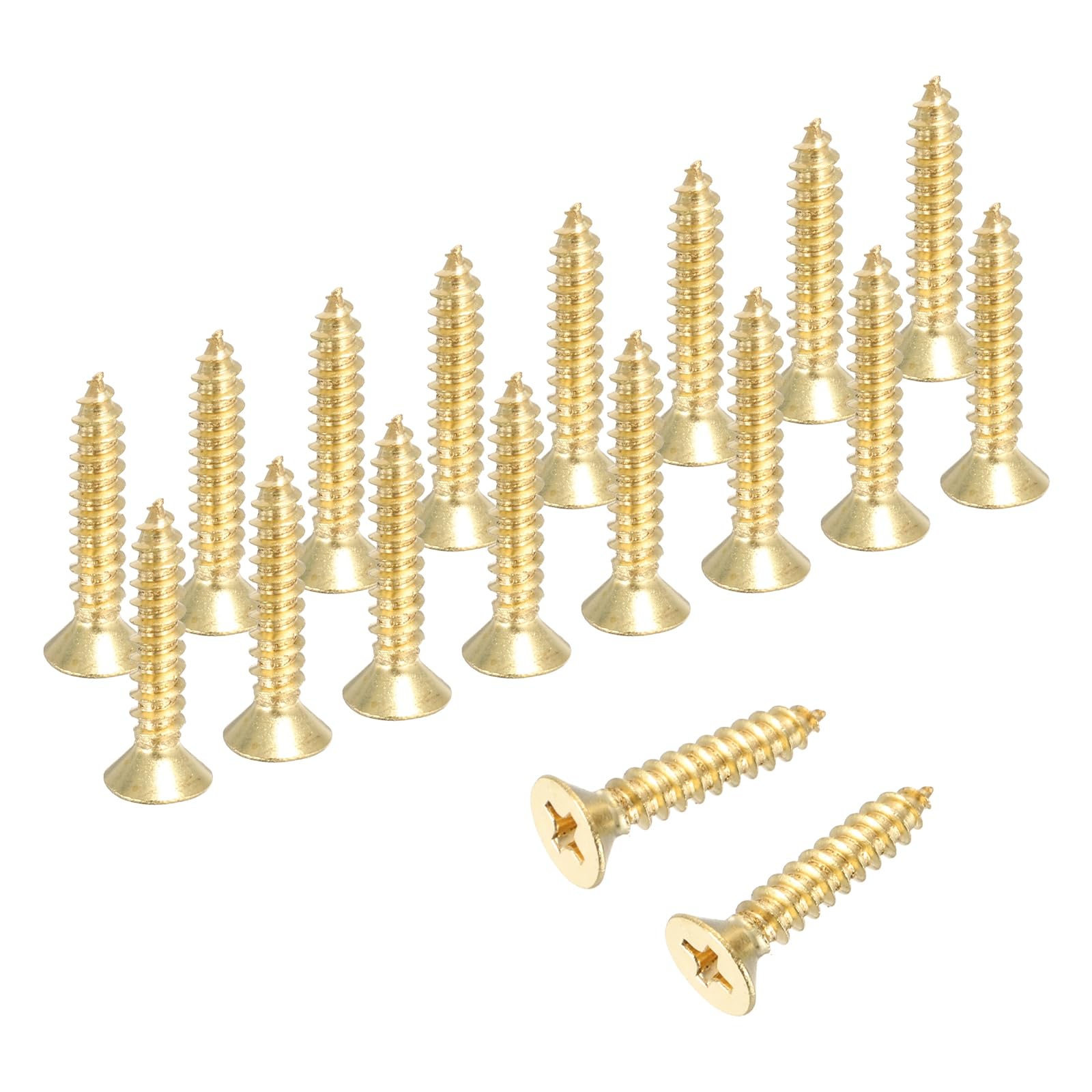 sourcing map Brass Phillips Wood Screws, M4 x 20mm Brass Phillips Flat Wood Screws Self-Tapping Furniture Connector for Door Hinges, Wood Crafts and DIY Projects,(Gold Tone, Pack of 18)