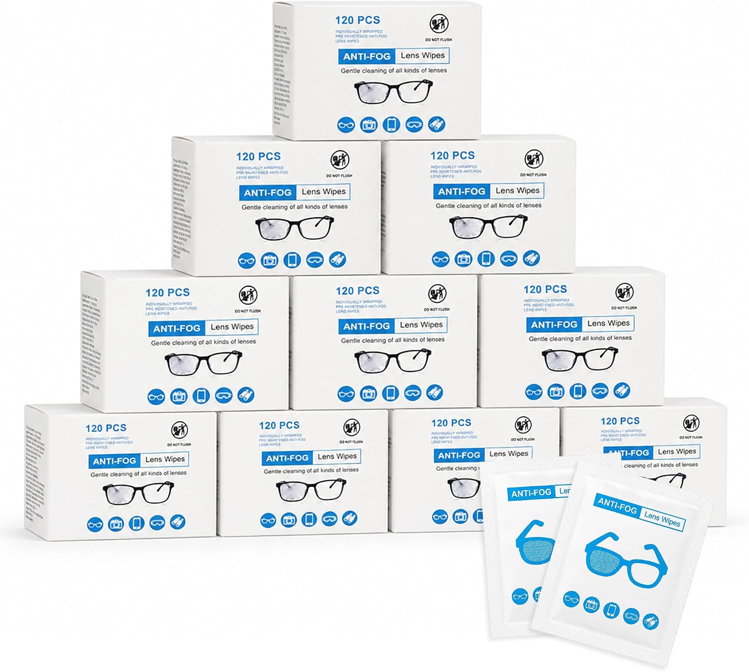 Kocpudu Anti-Fog Wipes for Glasses, Pre-Moistened (1200-PACK) | Lens Wipes For Glasses With Anti-Fog Properties, Cleaning And Anti-Fog, Suitable For Glasses, Lenses, Cameras