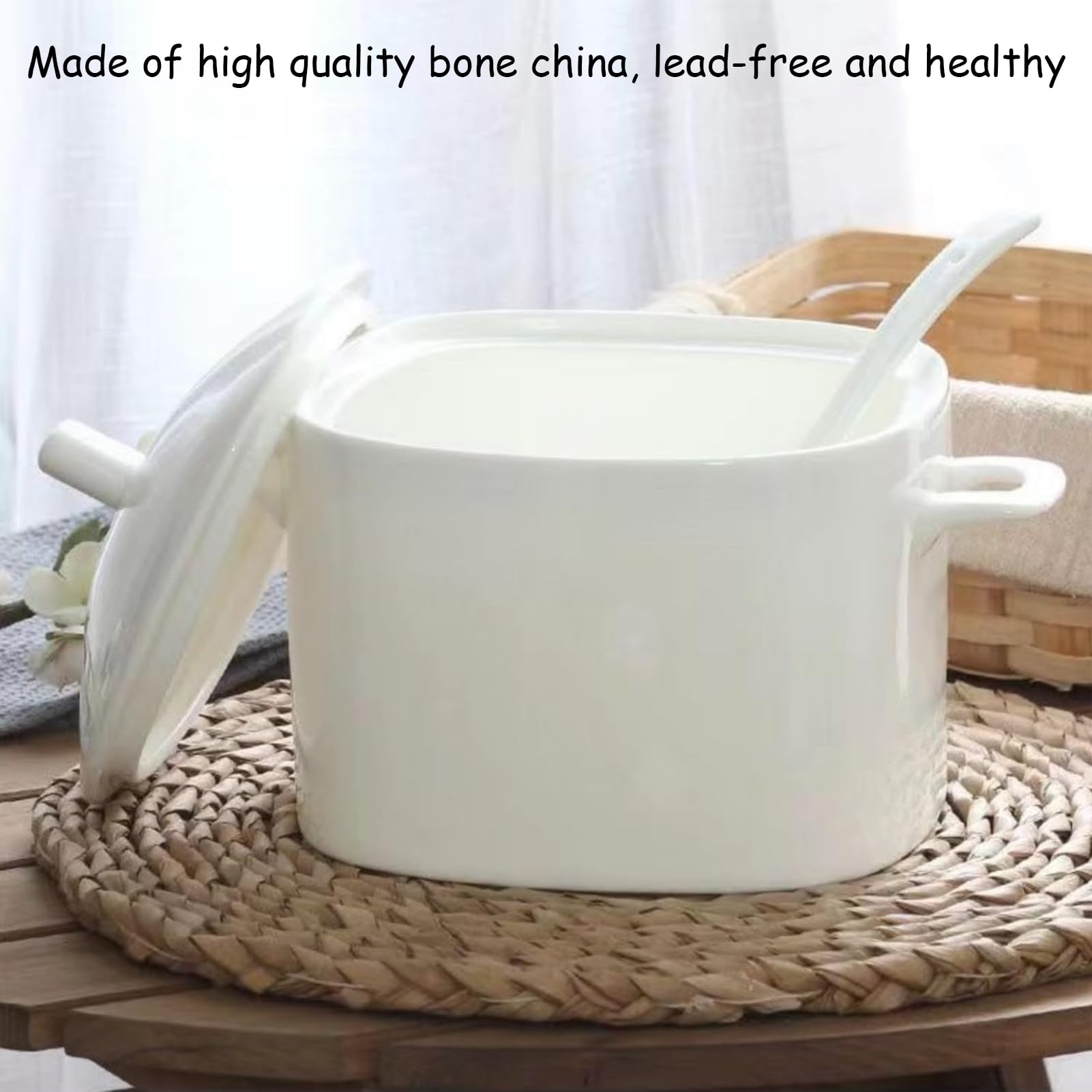 Große Keramik-Suppenterrine, Weiße Porzellan-Suppen-Servierschüssel Mit Deckel Und Schöpfkelle-Set, Bone China-Schüssel For Die Dekoration Im Restaurant, Zu Hause, In Der Küche, Mikrowellen