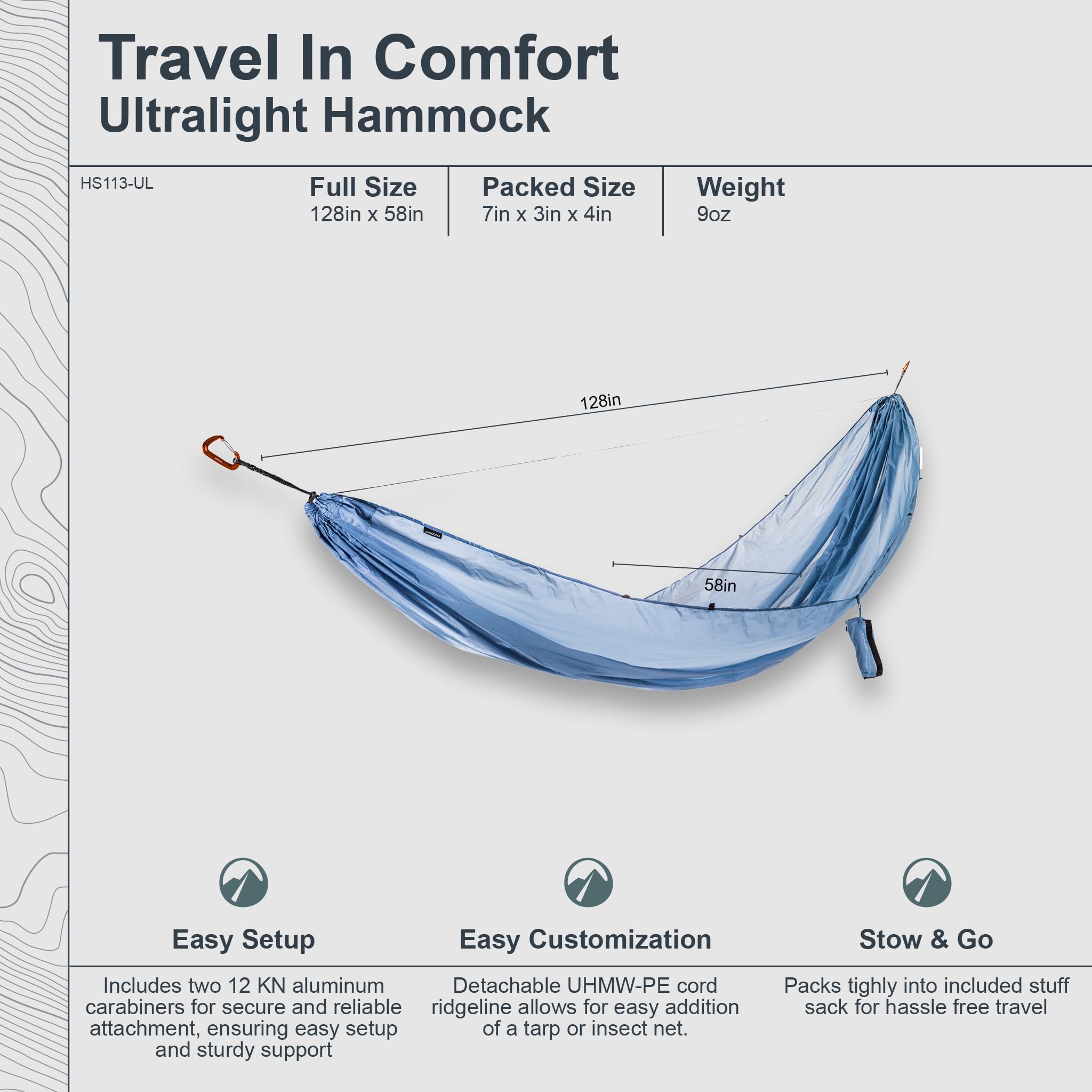 Cocoon Ultralight Hammock, Single, Storm Blue, OS - Image 3
