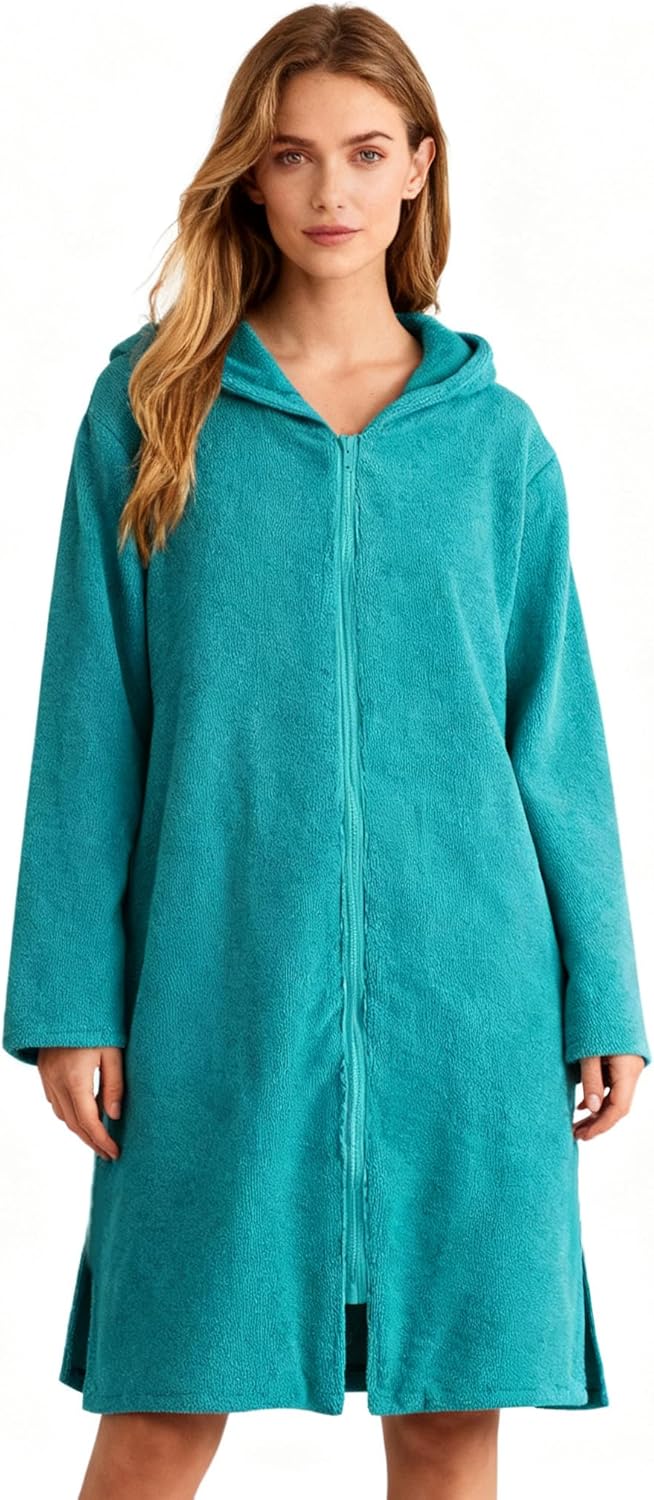 Weecreeture Hooded Towel Poncho with Zipper and Pocket, Surf Poncho for Men and Women, Beach Bath Changing Robe Cover Up