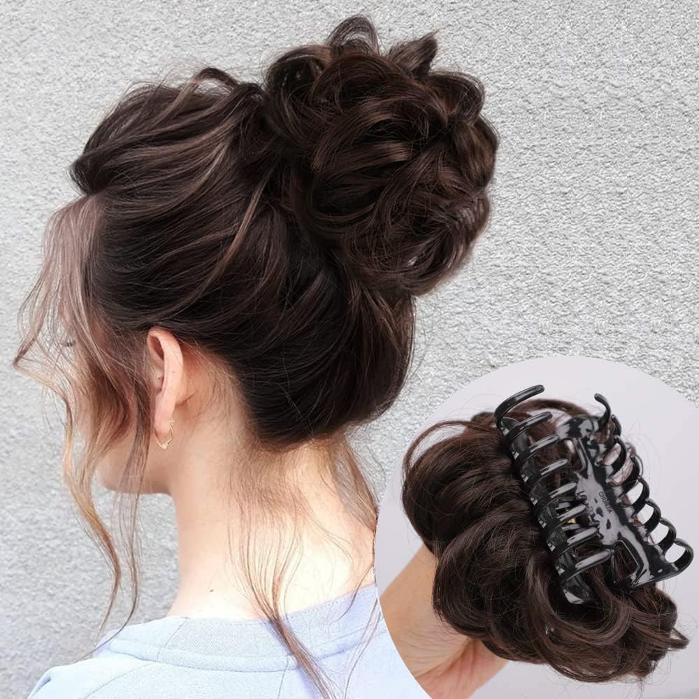 Hair Accessories For Women Stylish - Juda Hair Buns - Messy Bun Hair Extension - Artificial Donuts Maker Scrunchies - With Elastic Rubber band - Natural Brown (Pack 1, Brown Bun With Clutcher)-image-46