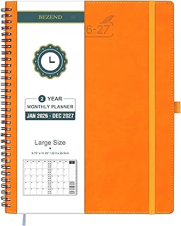 BEZEND Monthly Planner 2026-2027 (Spiral-8.5" x 11") 2 Year Calendar Book with Note Pages - Jan 26 to Dec 27-120 GSM Paper, Inner Pockets, Laminated Tabs, Vegan Leather Softcover - Orange