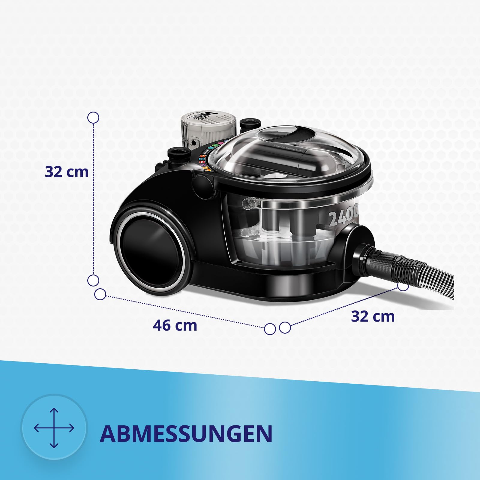 MPM - MOD-47 - Staubsauger mit Bora-Wasserfilter und Luftreiniger - für Allergiker - gegen Milben, Tierhaare - Nass- und Trockensauger, Bodenreiniger - Beutellos - 2400 W - Schwarz
