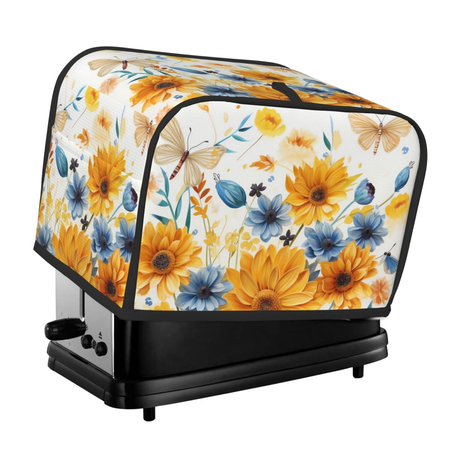 Fodpand Black Toaster Covers 2 Slice Sunflowers And Dragonflies Bread Machine Cover Quilted Toaster Dustproof Cover Washable Appliance Cover Bread Maker Protective For Kitchen Small Appliance