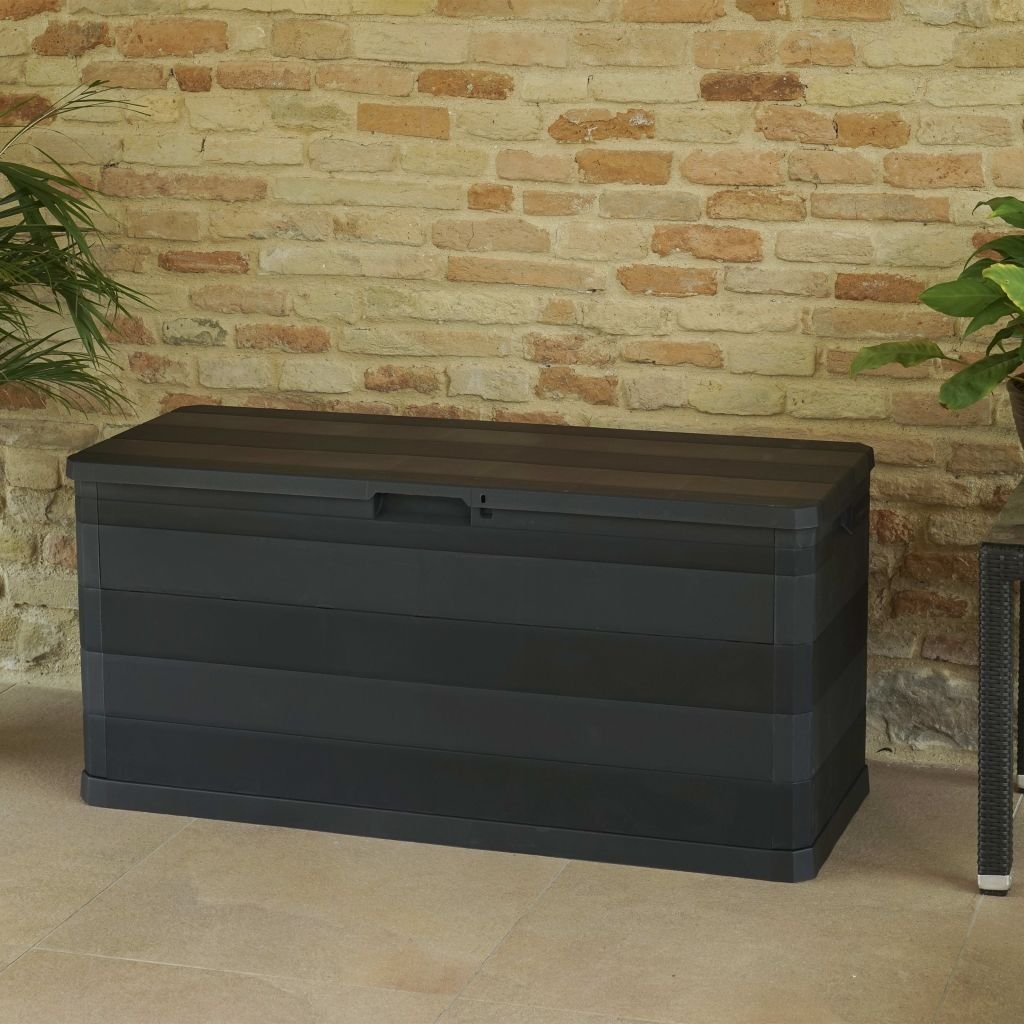 Festnight Coffre de Rangement Jardin Capacité 280 L Noir 117 x 45 x 56 cm