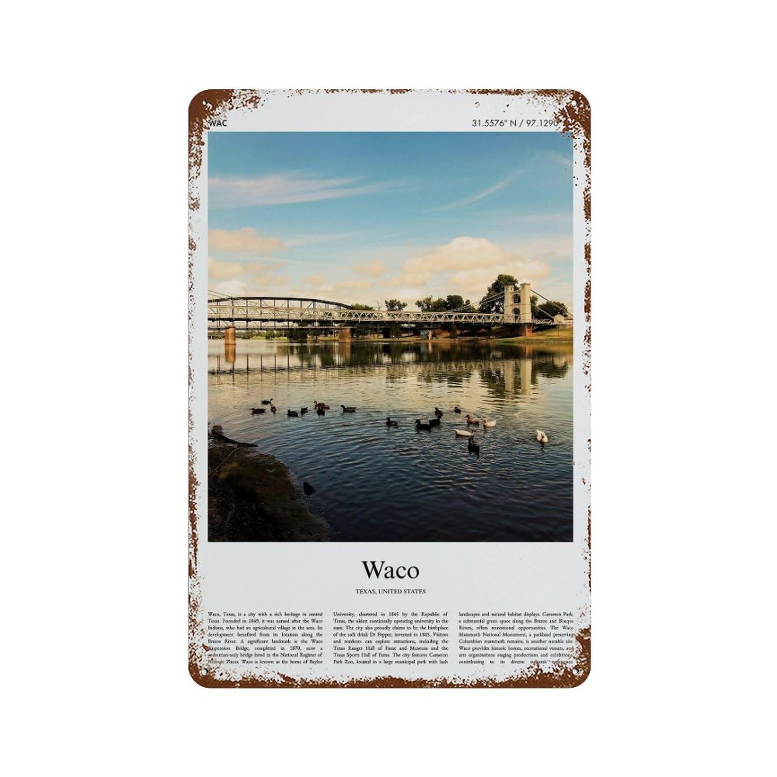 xiaoxiaoshen Waco Texas, United States, USA City Scenery Wall Decor Art Metal Tin Poster Modern Home Decor Art Home Bar Shop Decorations Vintage Sign 30x20cm
