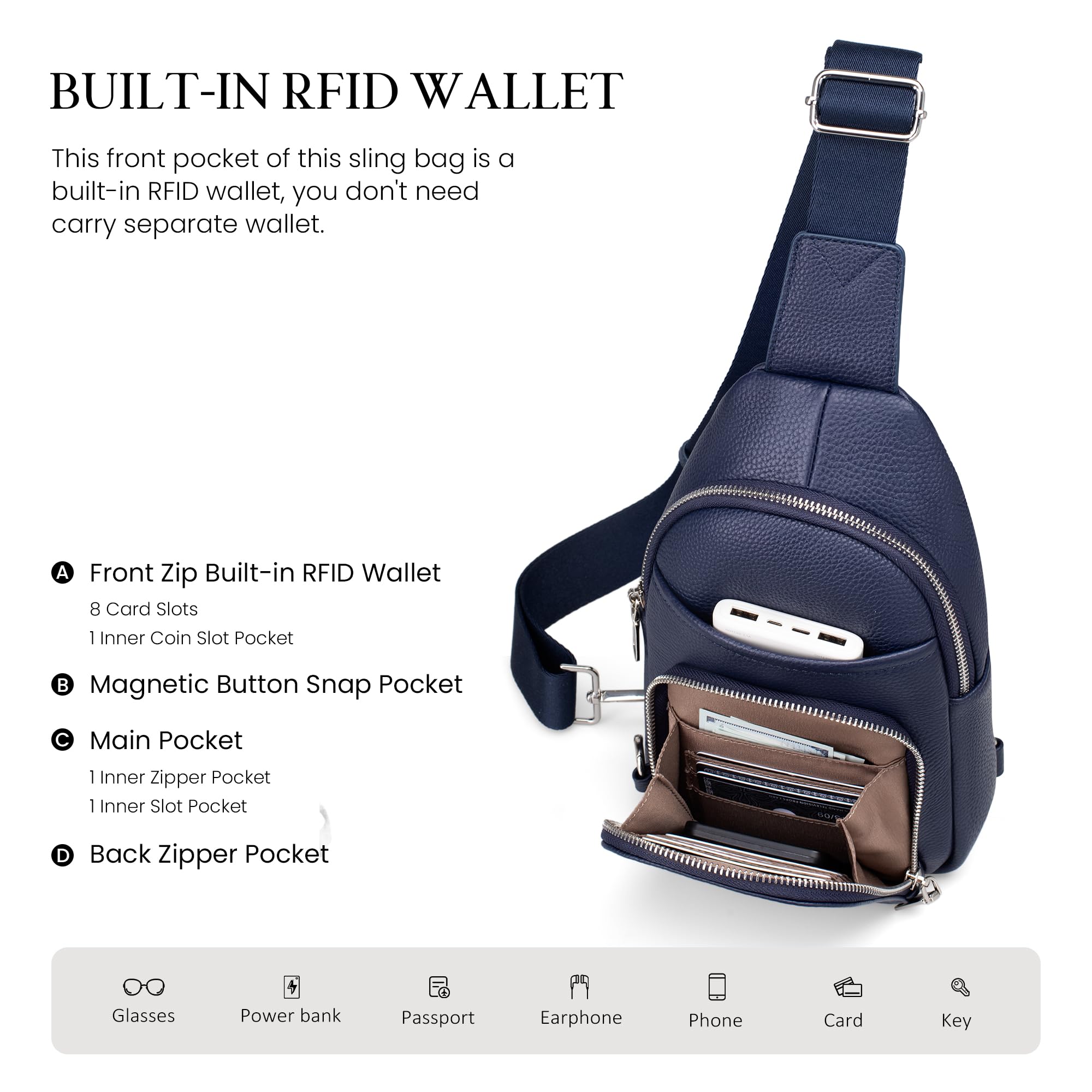 befen Borse a tracolla in vera pelle per le donne piccola borsa a tracolla da donna antifurto borsa a tracolla marsupio per uomo con blocco RFID