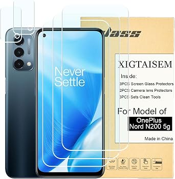 3+2Pack for OnePlus Nord N200 5G Screen Protector,[6.49 inch Display] 3Pack Screen Protector and 2 Set Camera Lens Protector,2.5D Curved Edges, Case Friendly Tempered Glass Film,[9H Hardness]