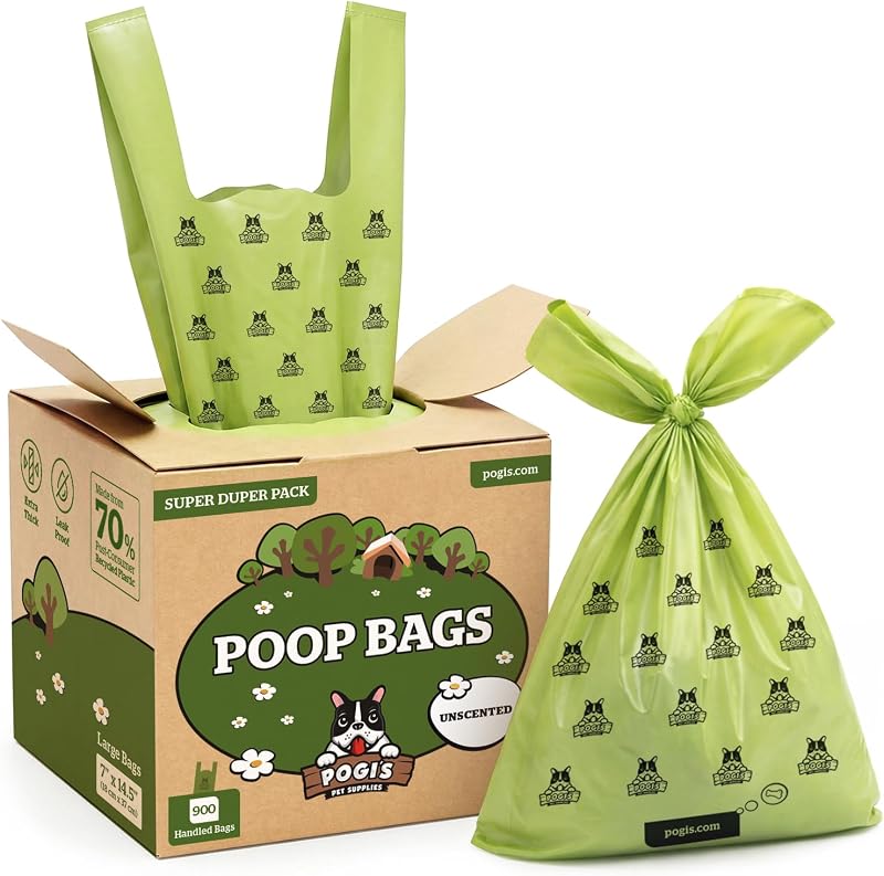 Bolsas para Fezes de Cães Grandes com Alças Pogi's Pet Supplies, Sem Perfume, Extra Grossas, 900 Unidades