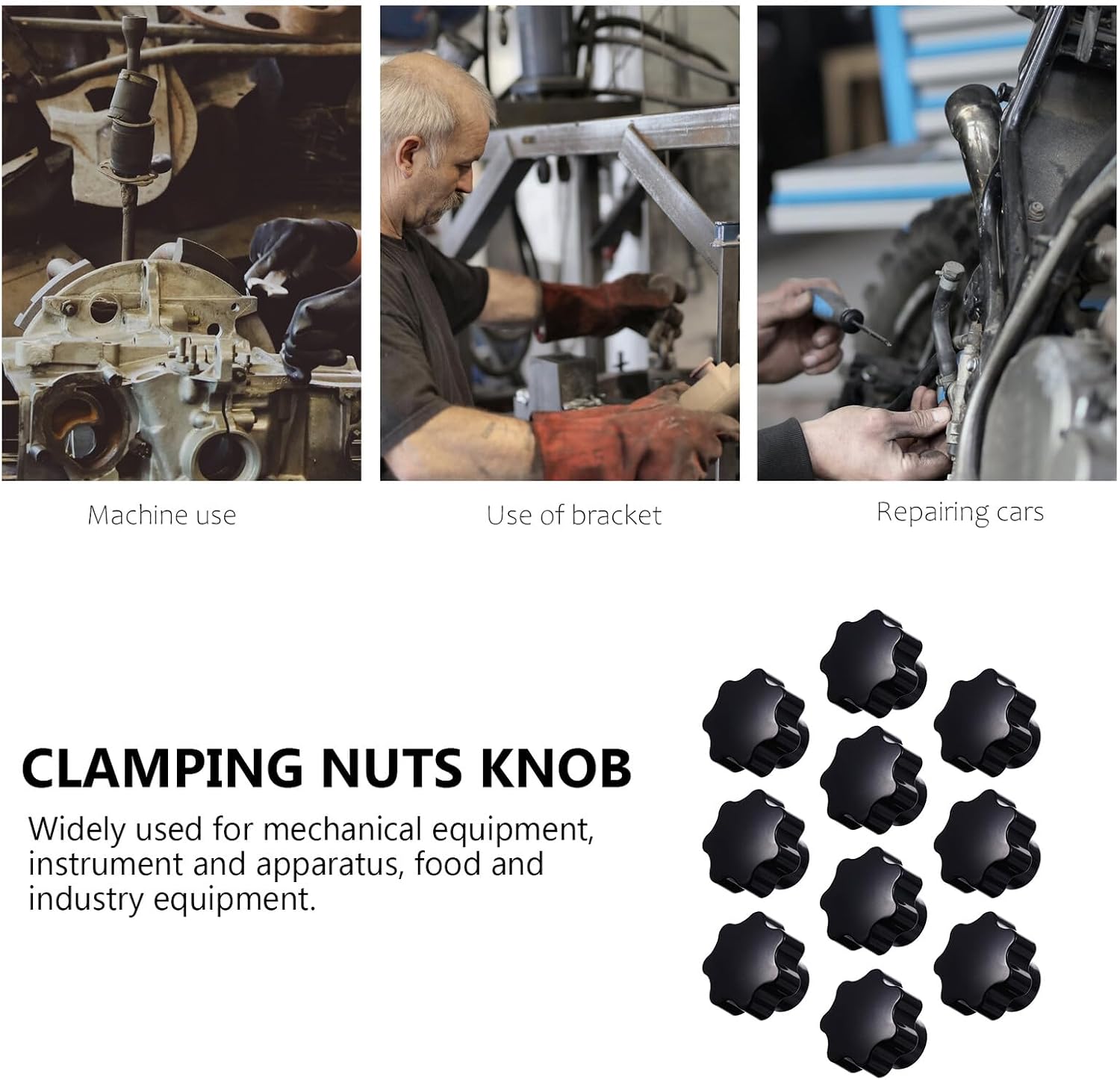 Totority 10pcs Plastic Star Knobs with M8 Threaded Clamping Nuts, Through Hole Hand Screw Handles for Mechanical Equipment and Industrial Hardware