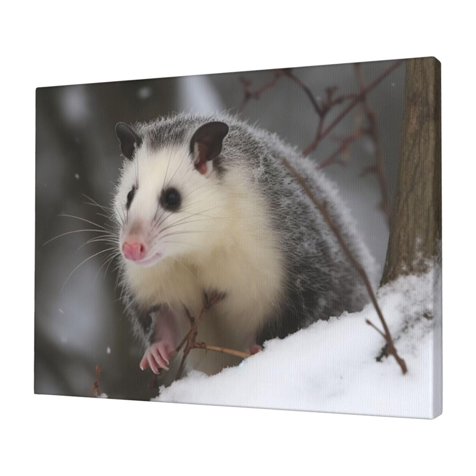 FodPand Canvas Wall Art for Living Room Wall Decor 12"x16" Modern Artwork Painting Pictures Hanging Canvas Prints Opossum In Snow Aesthetic Wall Art for Bedroom Bathroom Office Wallart Decor