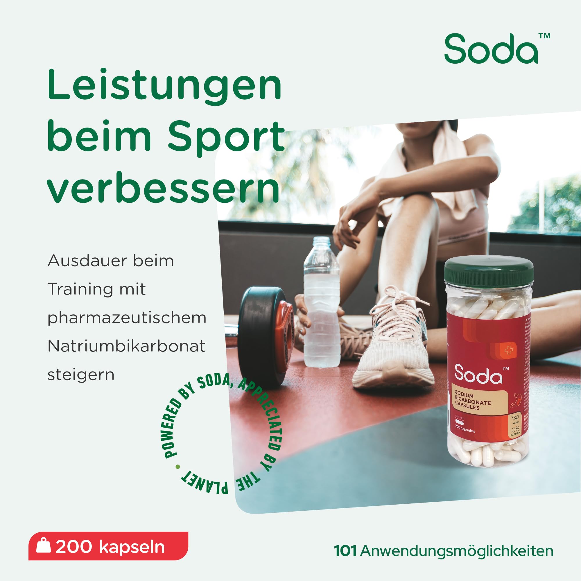 Soda Sodron Capsule - 100% idrogenocarbonato di sodio per sostenere l'equilibrio acido-base, Detox, cura orale e sport, 200 capsule in 1 flacone