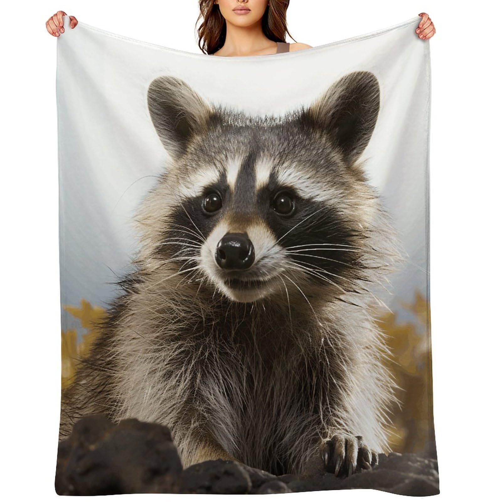 Hairy Raccoon Throw Blanket for Couch and Bed Super Soft Warm Lightweight Throw Blankets Cozy Fuzzy Flannel Blanket Personalized Decorative Blankets for Sofa Decor 40"x50"